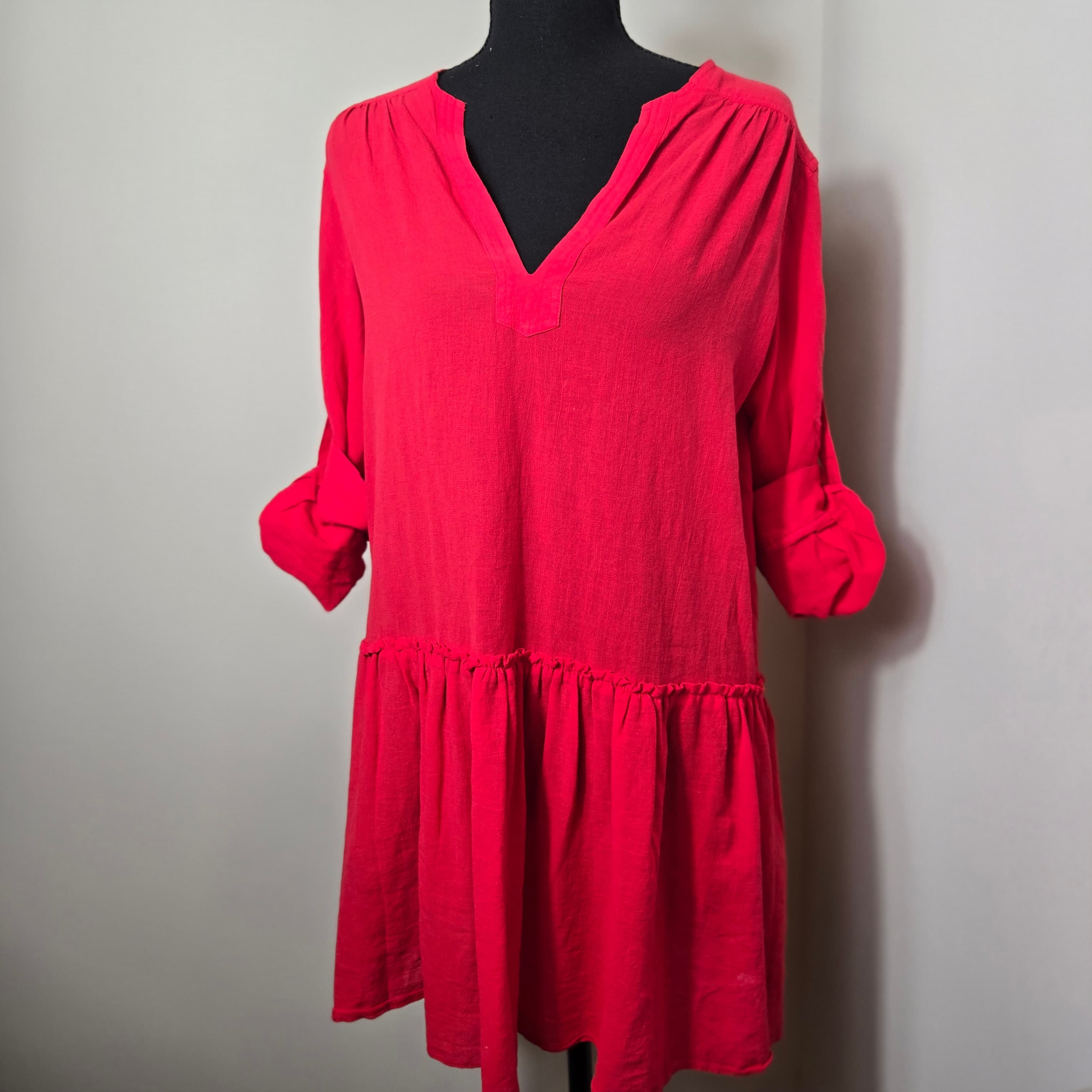 BCBG Maxazria Red Long Sleeve Tunic Dress