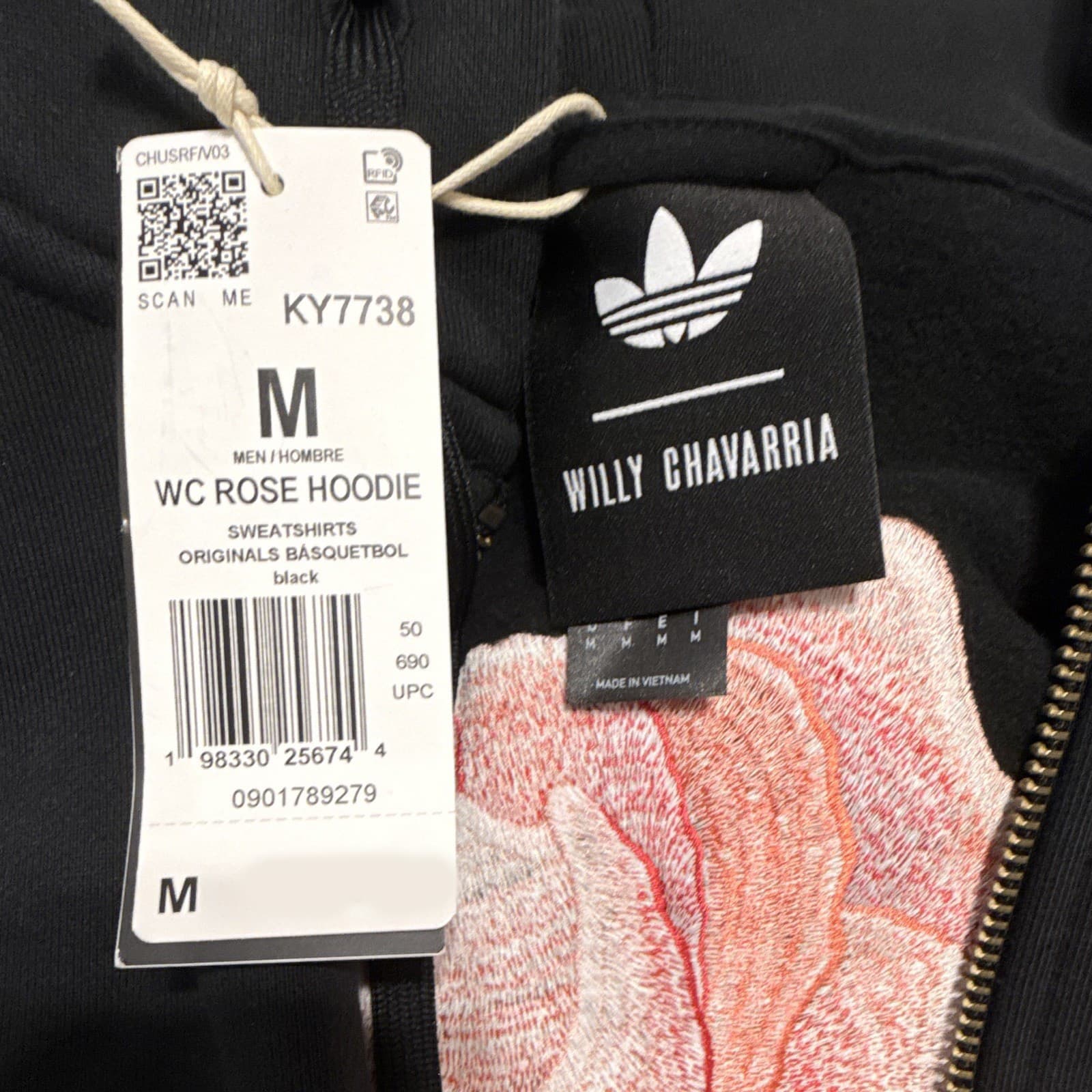 Willy Chavarria x Adidas Originals Rose Zip Hoodie Black - Thumbnail 6