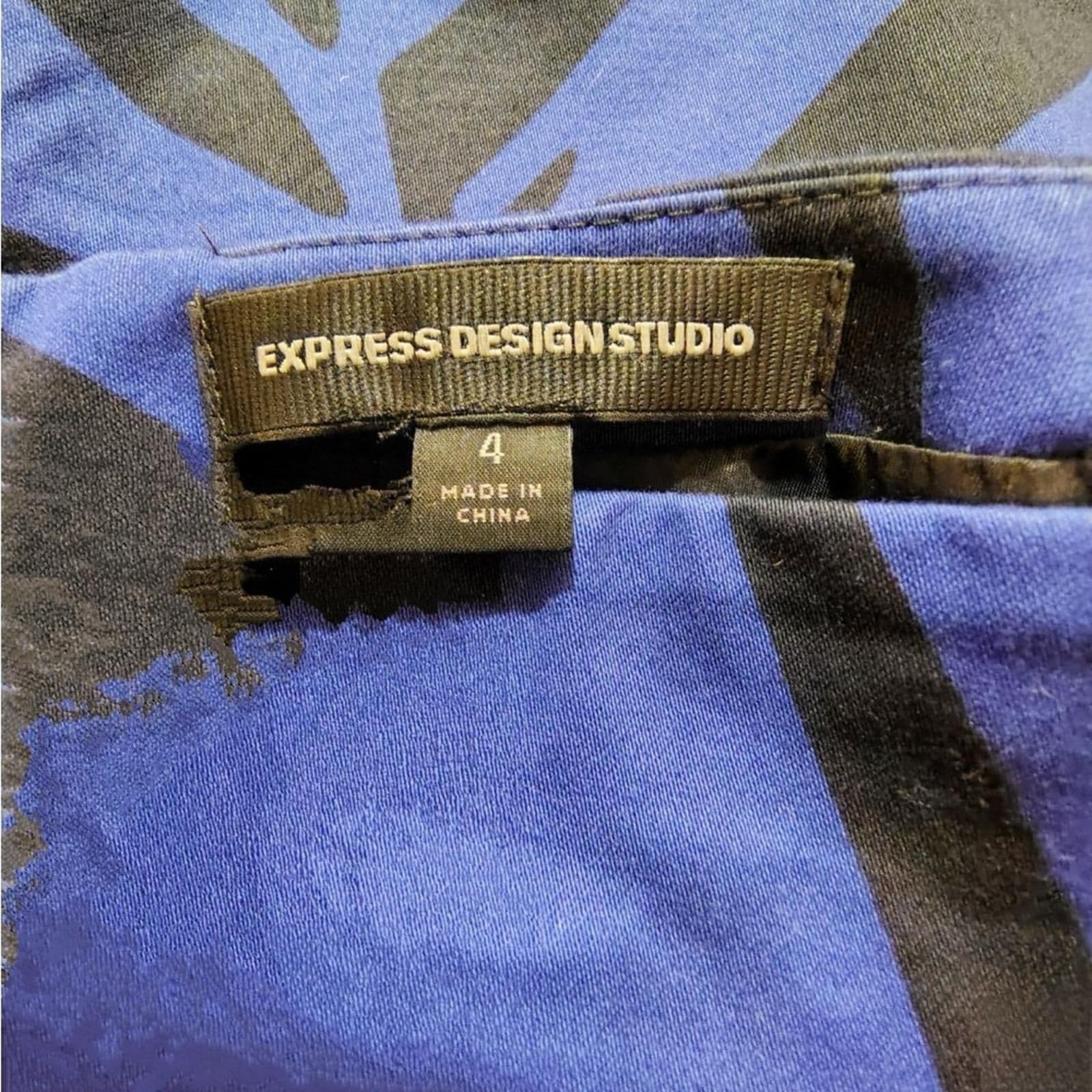 Express Blue and Black Pencil Skirt Knee-Length Casual - Thumbnail 3