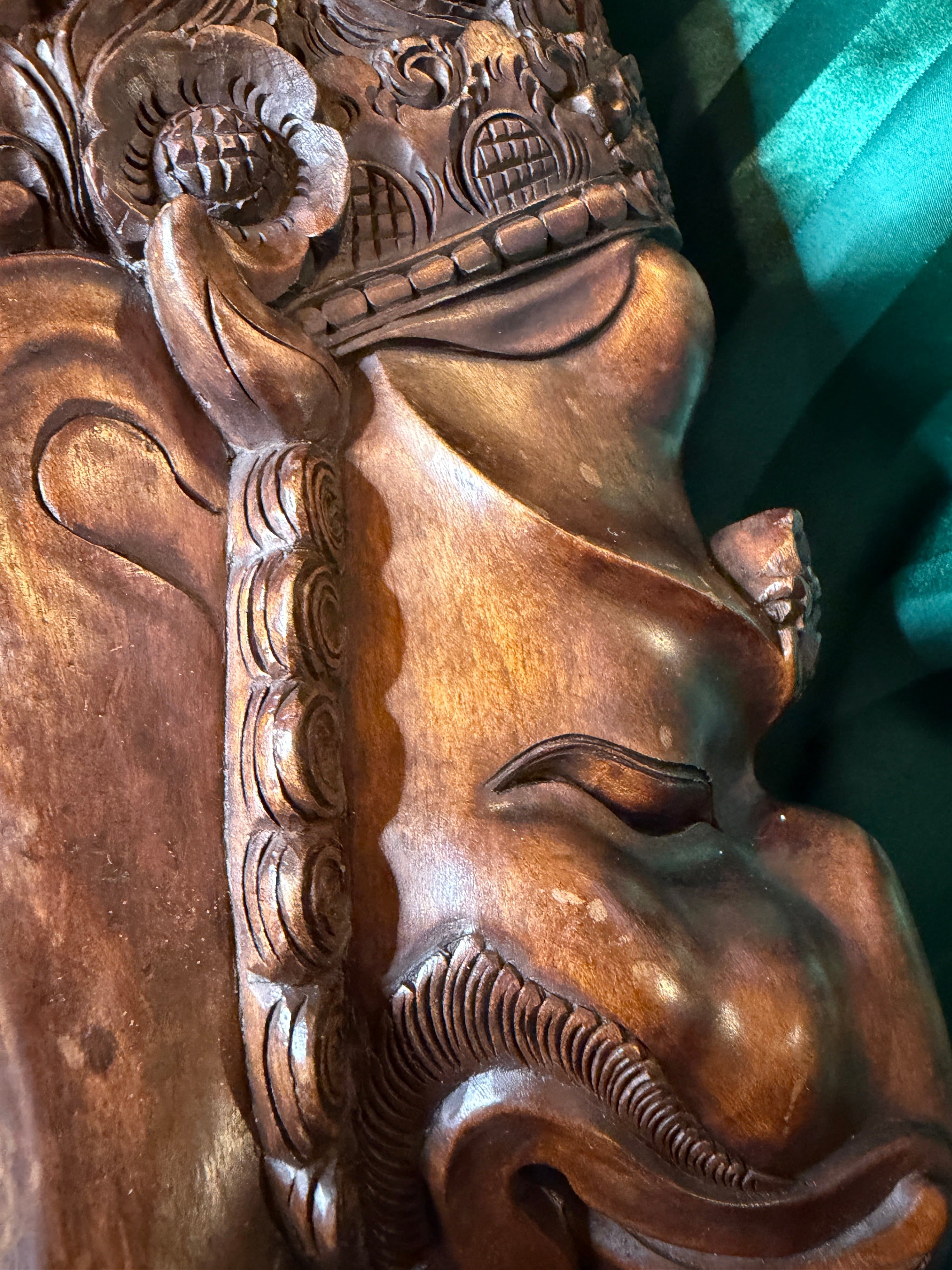 Hand-Carved Wooden Ganesha Wall Mask - Thumbnail 5