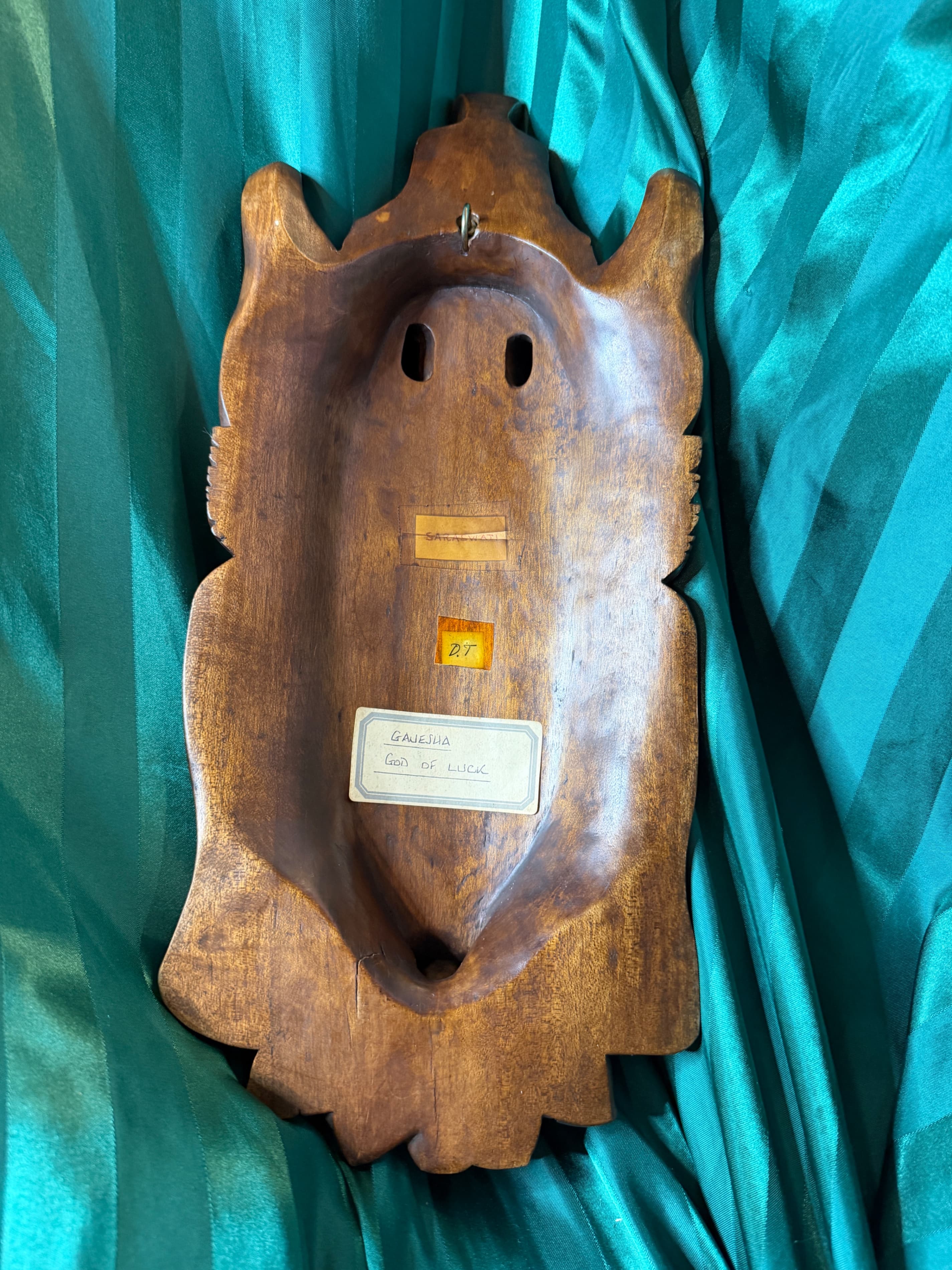 Hand-Carved Wooden Ganesha Wall Mask - Thumbnail 7