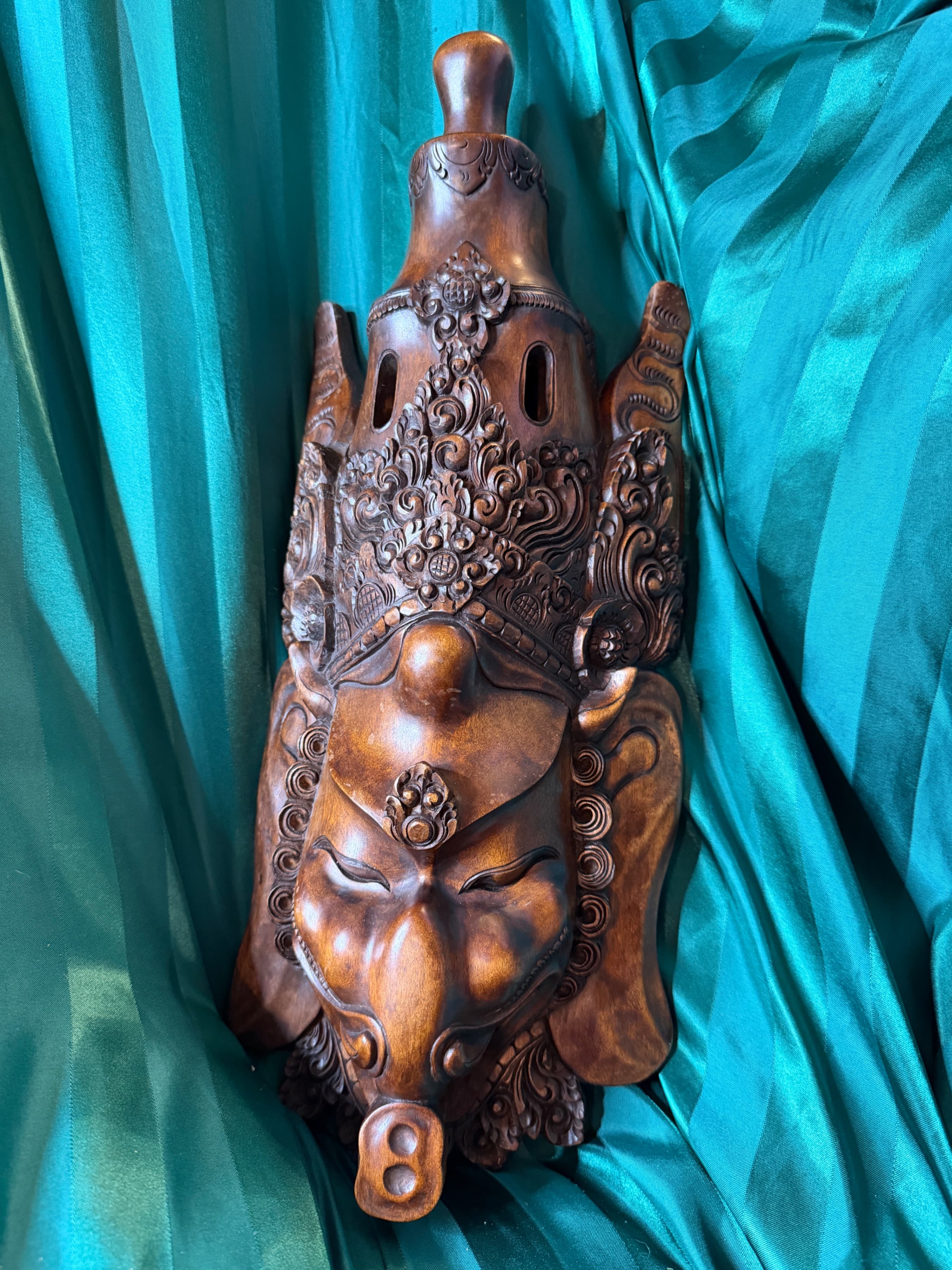 Hand-Carved Wooden Ganesha Wall Mask - Thumbnail 8