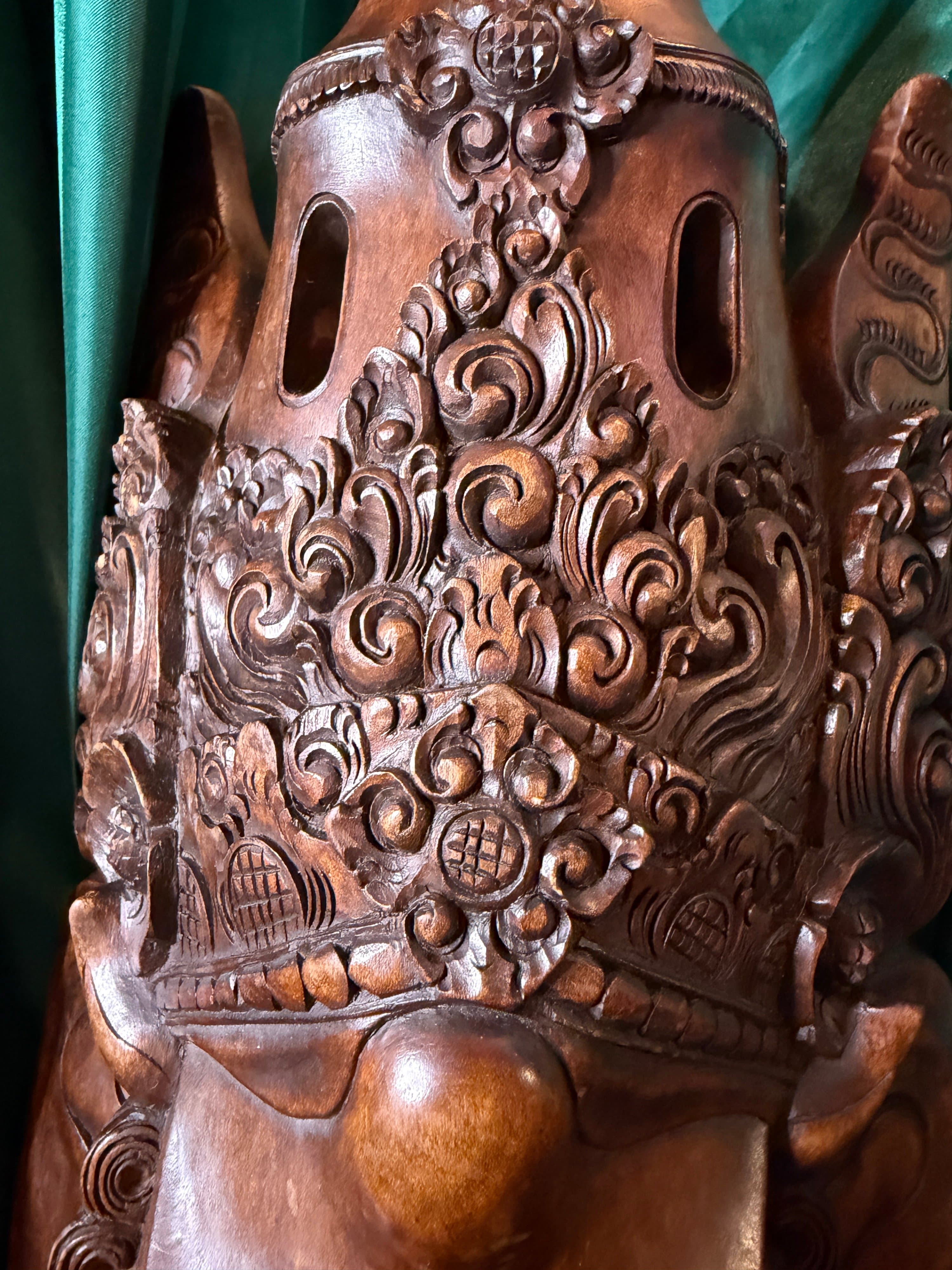 Hand-Carved Wooden Ganesha Wall Mask - Thumbnail 9