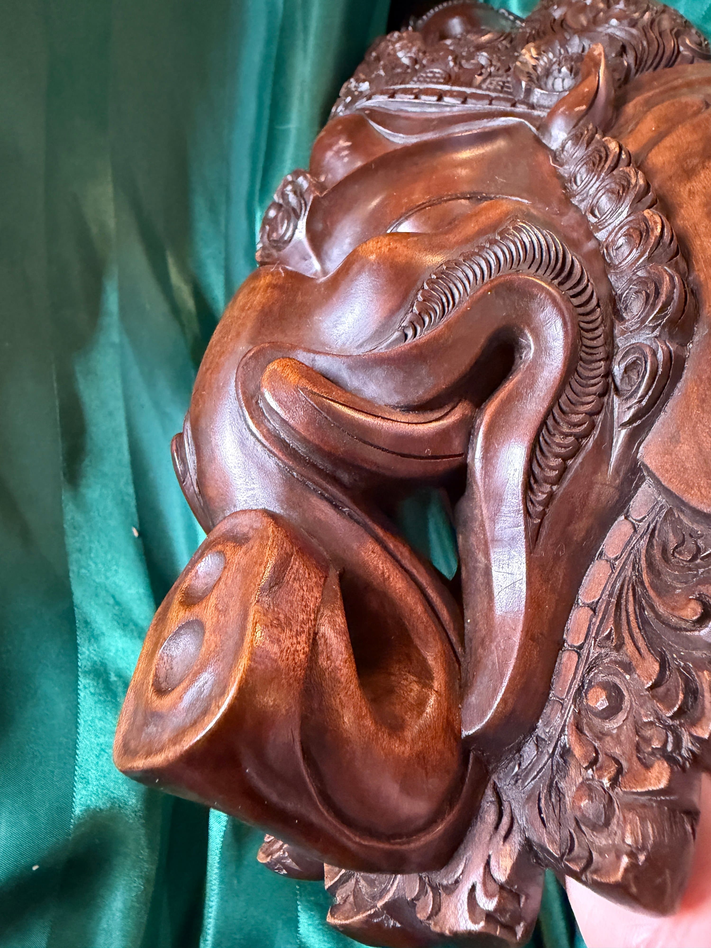 Hand-Carved Wooden Ganesha Wall Mask - Thumbnail 10