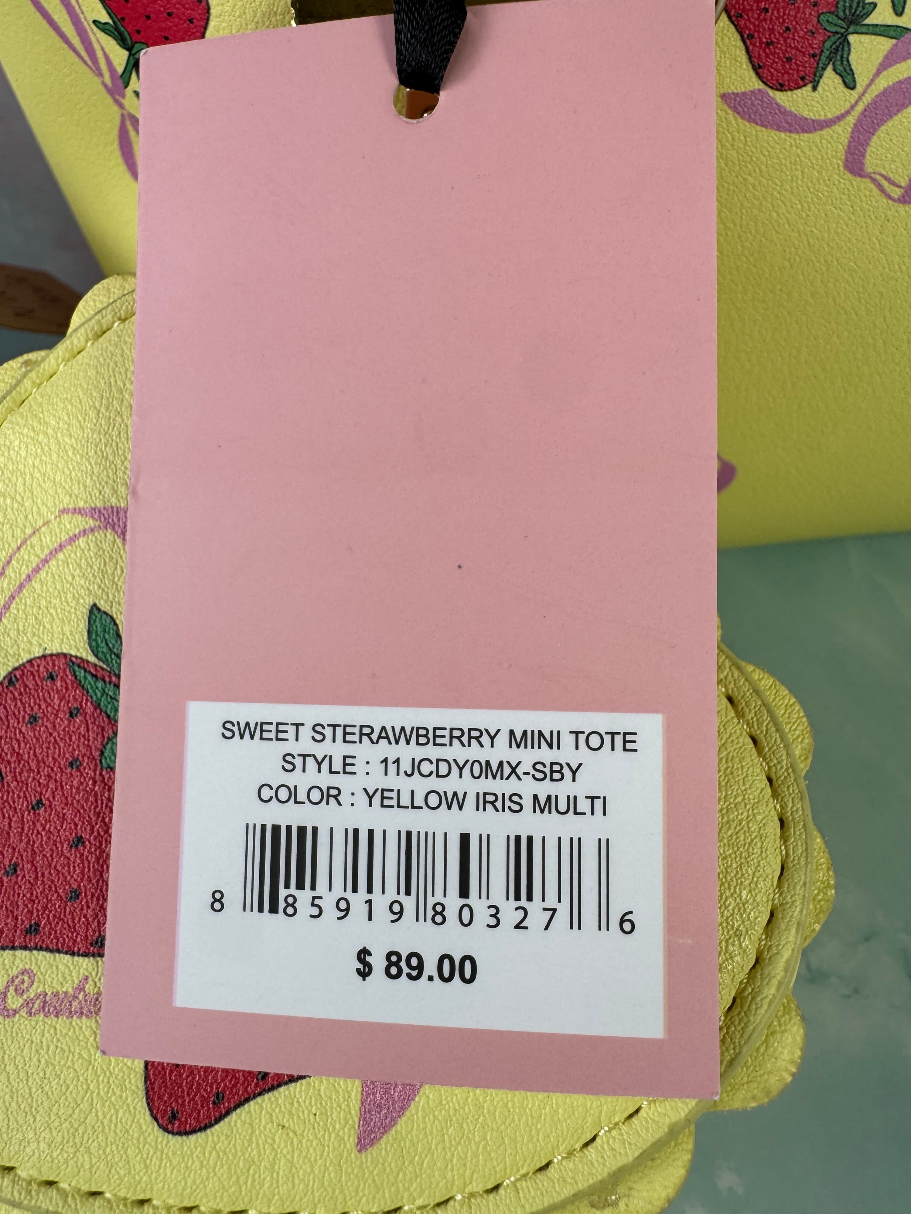 ★ Betsey Johnson Sweet Strawberry Mini Tote Bag NWT Charm Yellow Pink - Thumbnail 4