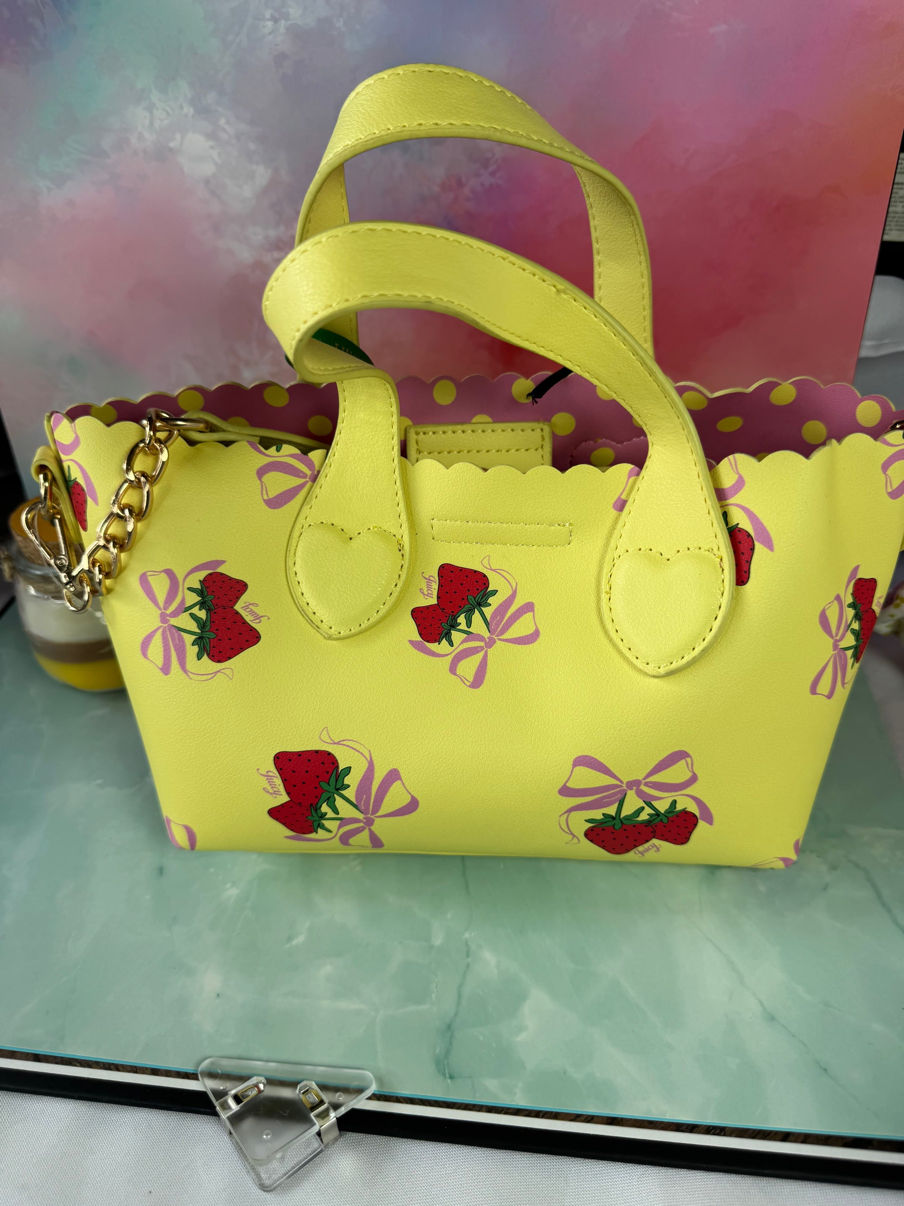 ★ Betsey Johnson Sweet Strawberry Mini Tote Bag NWT Charm Yellow Pink - Thumbnail 5