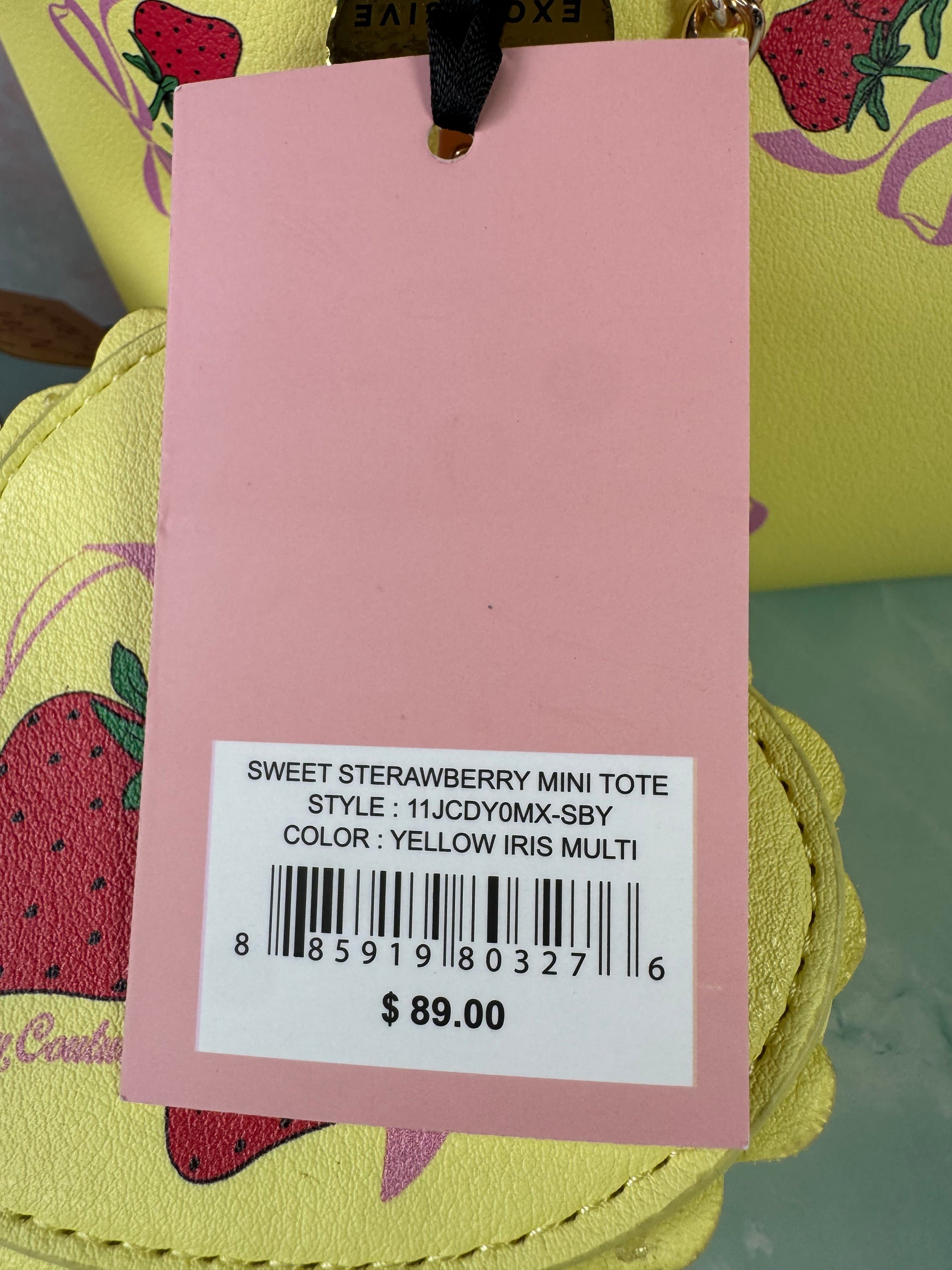 ★ Betsey Johnson Sweet Strawberry Mini Tote Bag NWT Charm Yellow Pink - Thumbnail 7