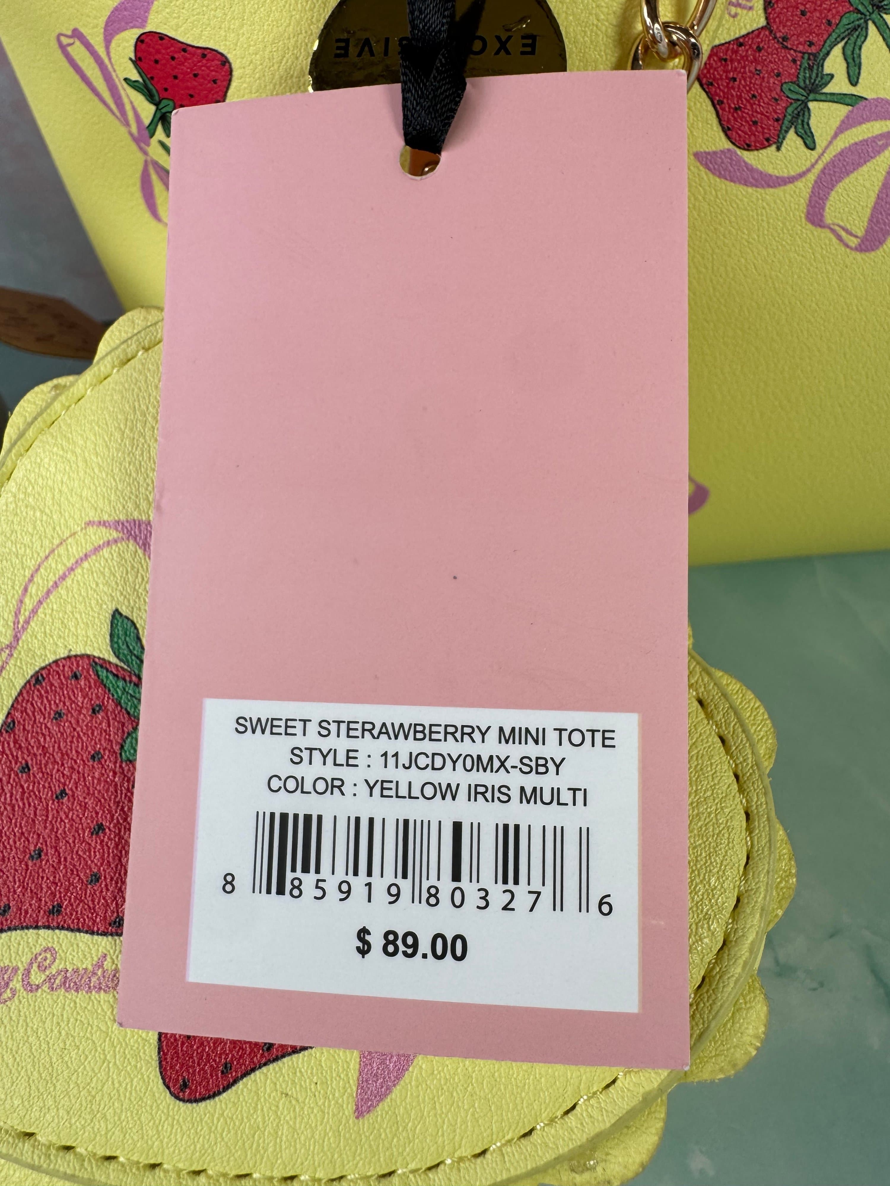 ★ Betsey Johnson Sweet Strawberry Mini Tote Bag NWT Charm Yellow Pink - Thumbnail 8