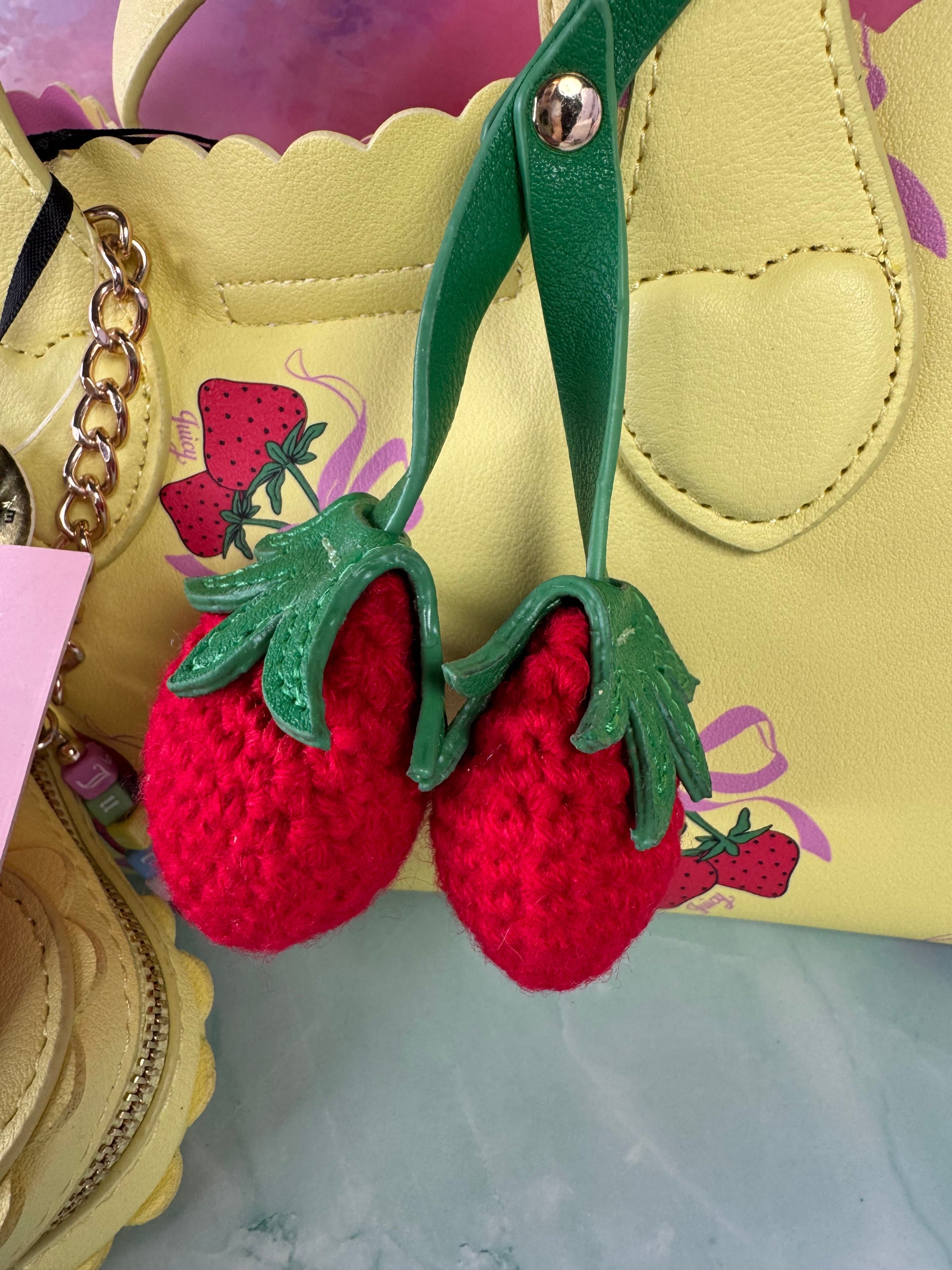 ★ Betsey Johnson Sweet Strawberry Mini Tote Bag NWT Charm Yellow Pink - Thumbnail 9