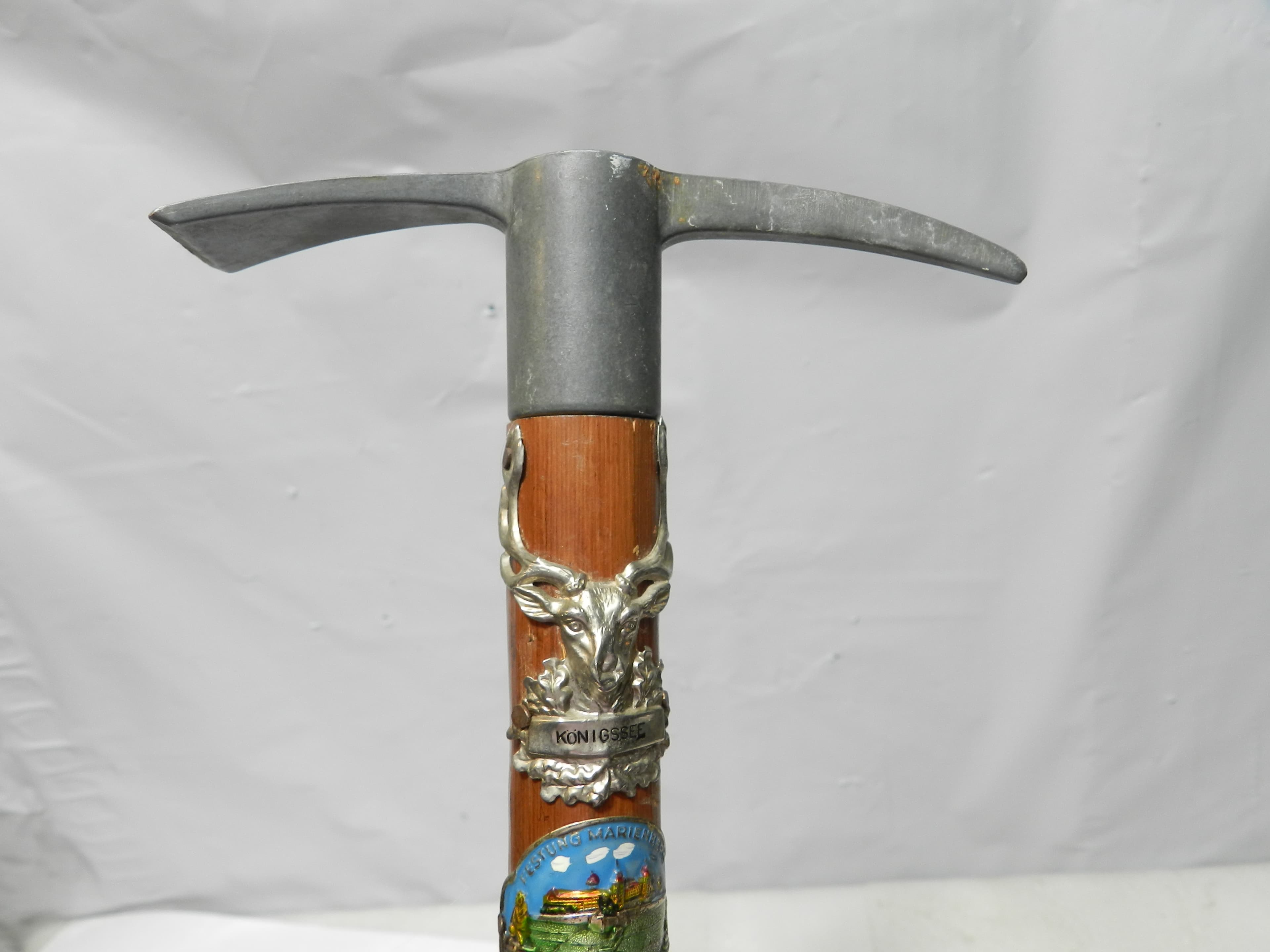 Vintage German Ice Pick Walking Stick Cane (Wanderstock) w/ Badges 32"  N86J - Thumbnail 12