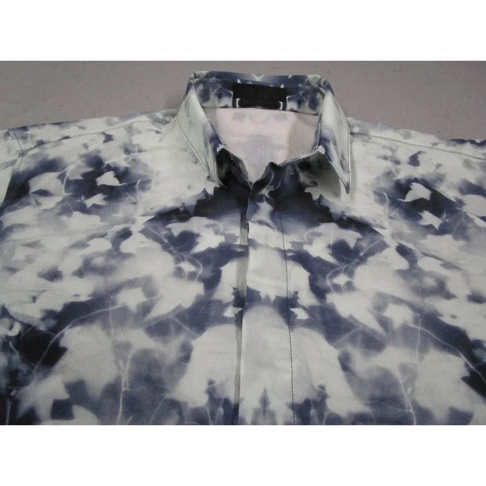 Alexander McQueen Mens Leaf Print Button Up Shirt Black White Italy 50 - Thumbnail 2
