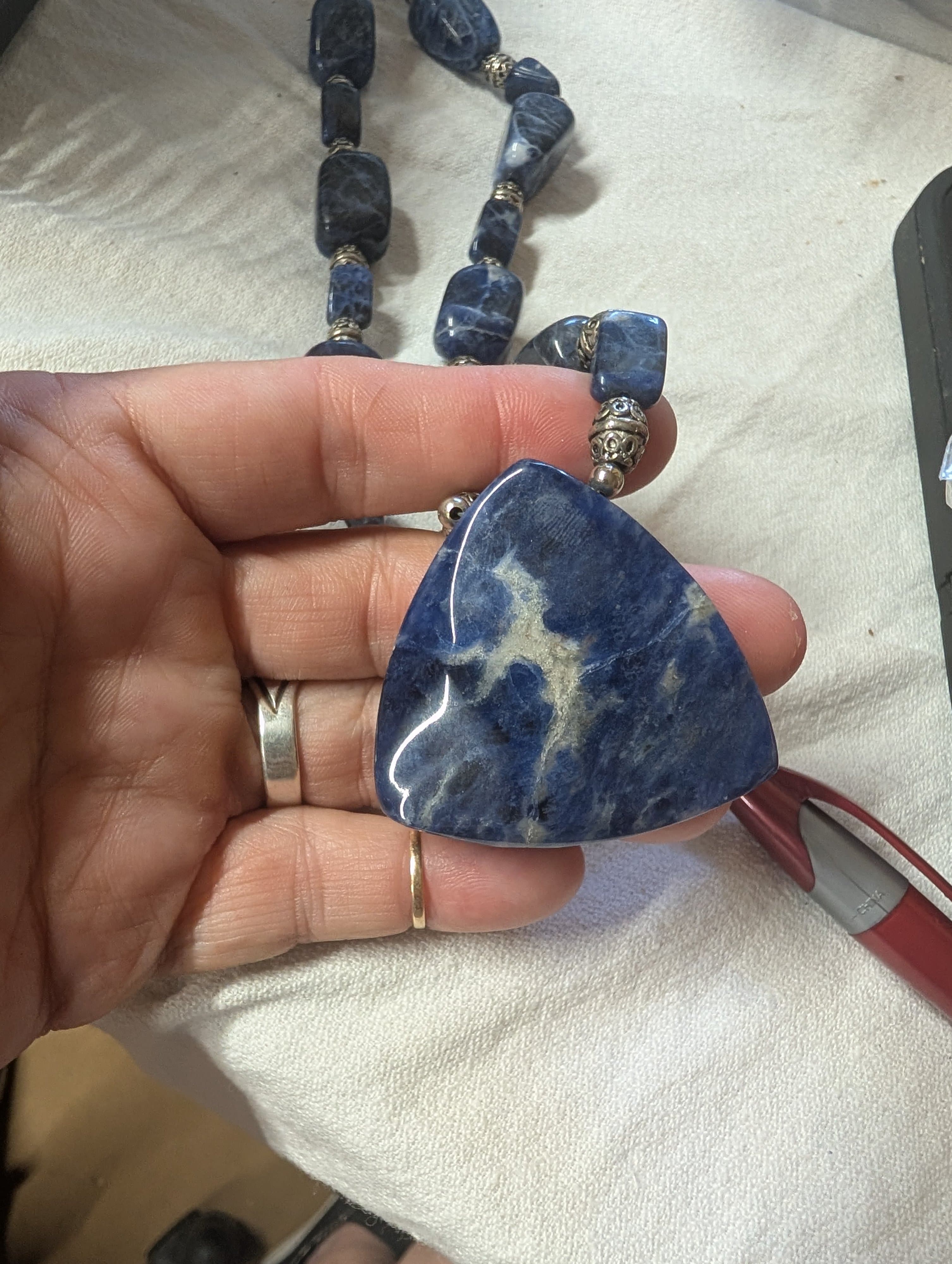 Sodalite Beaded Necklace with Large Pendant - Thumbnail 2