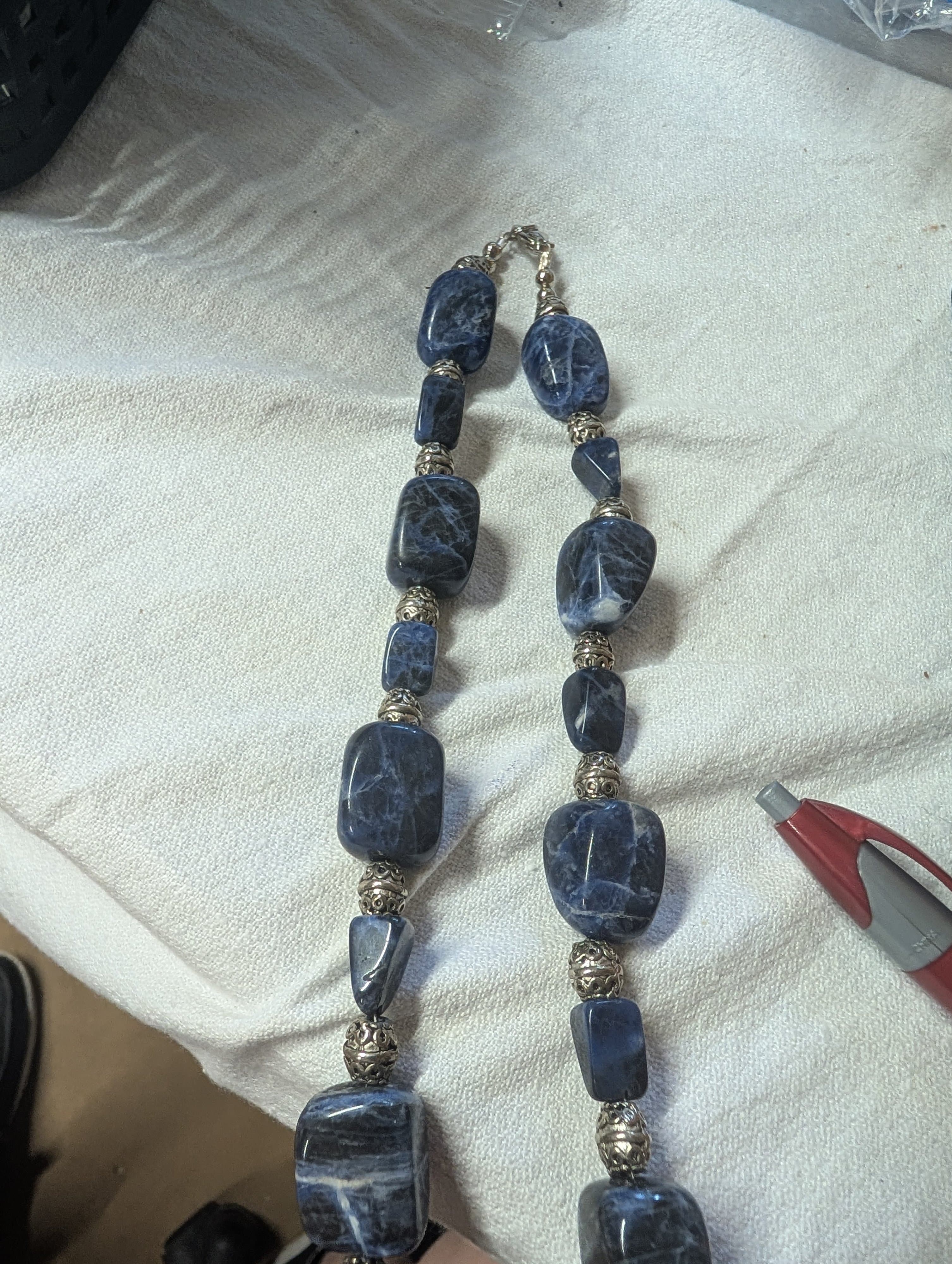 Sodalite Beaded Necklace with Large Pendant - Thumbnail 3