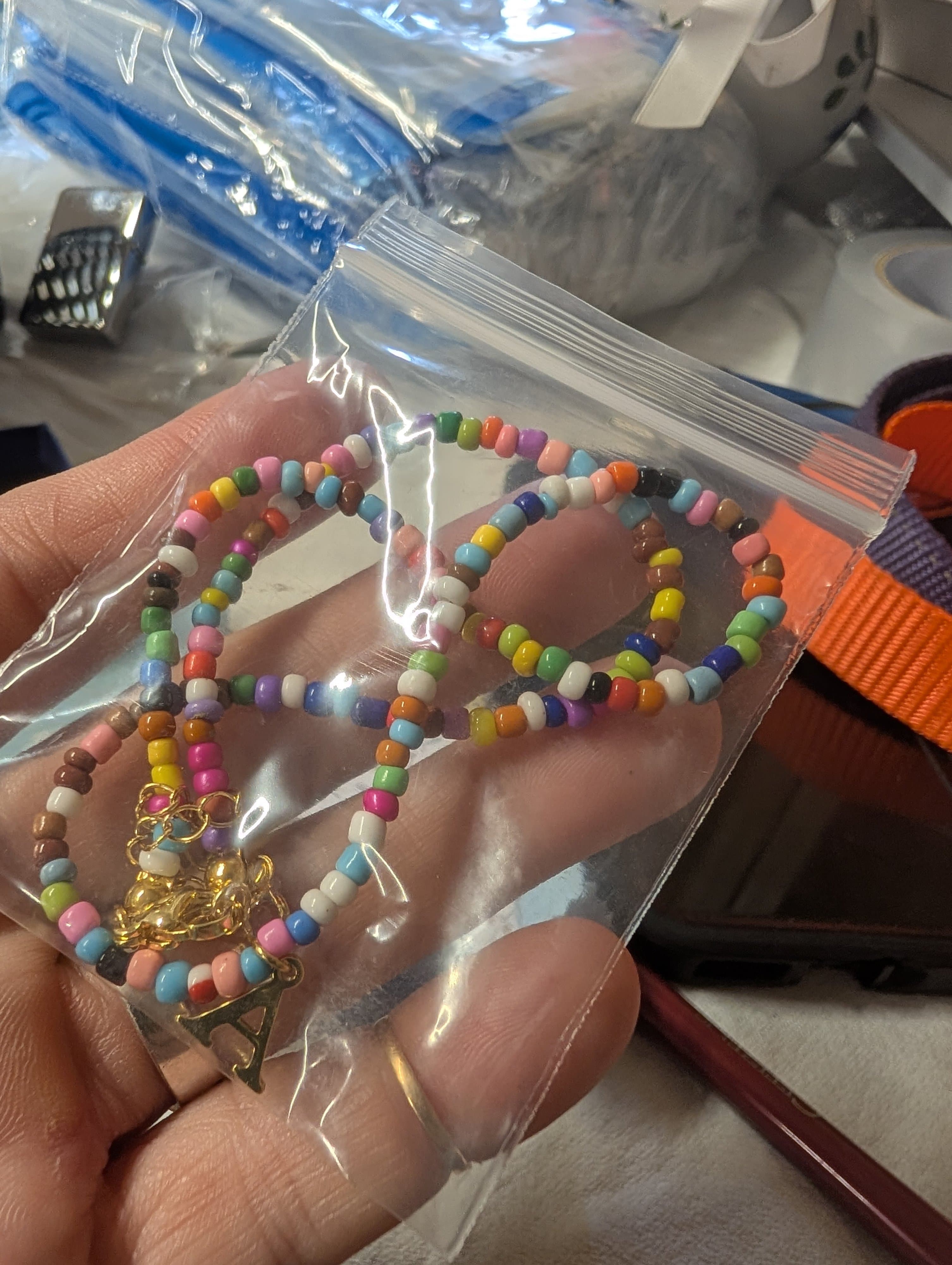 Colorful Beaded Necklace with Initial Charm - Thumbnail 2