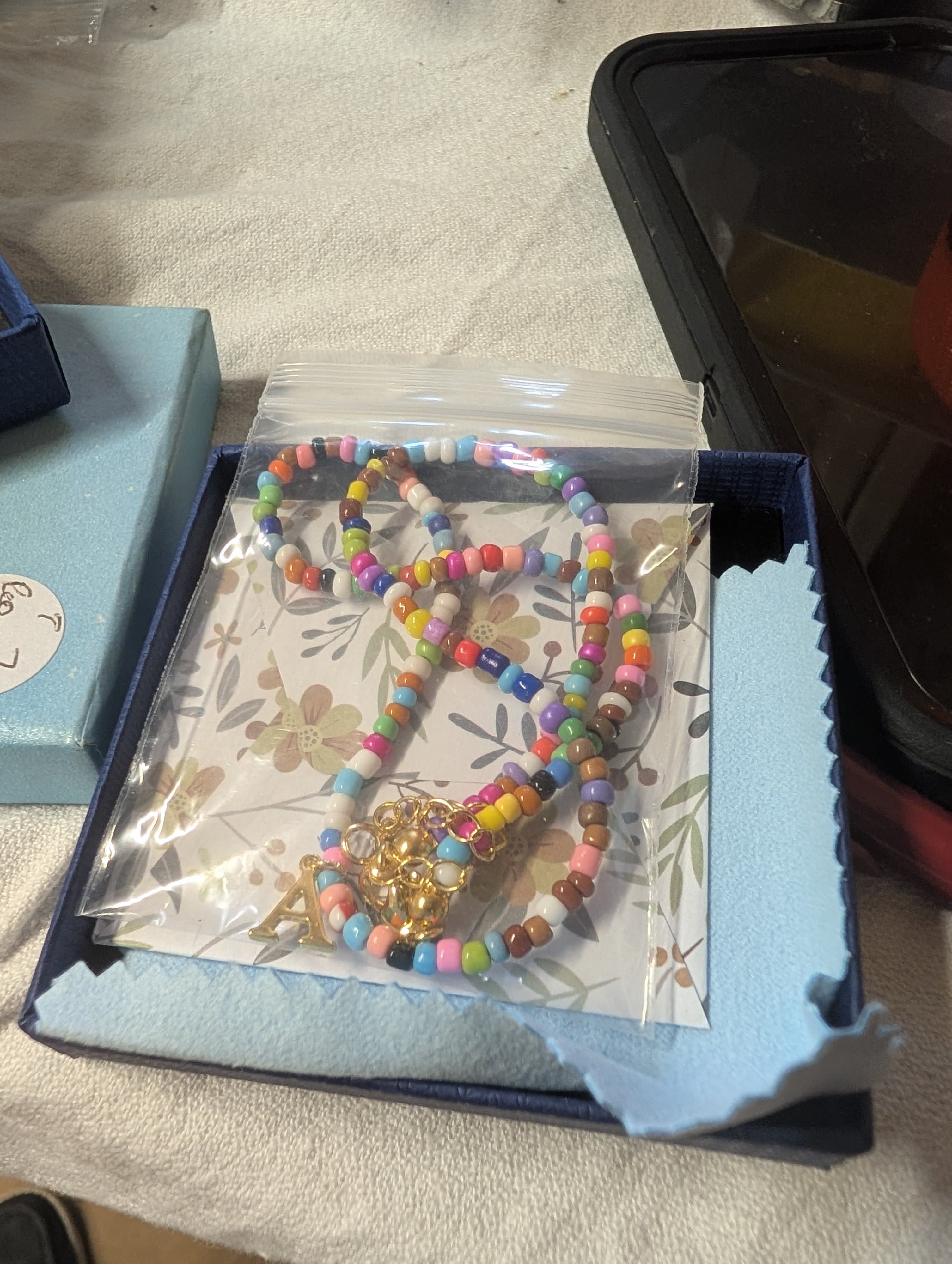 Colorful Beaded Necklace with Initial Charm - Thumbnail 3
