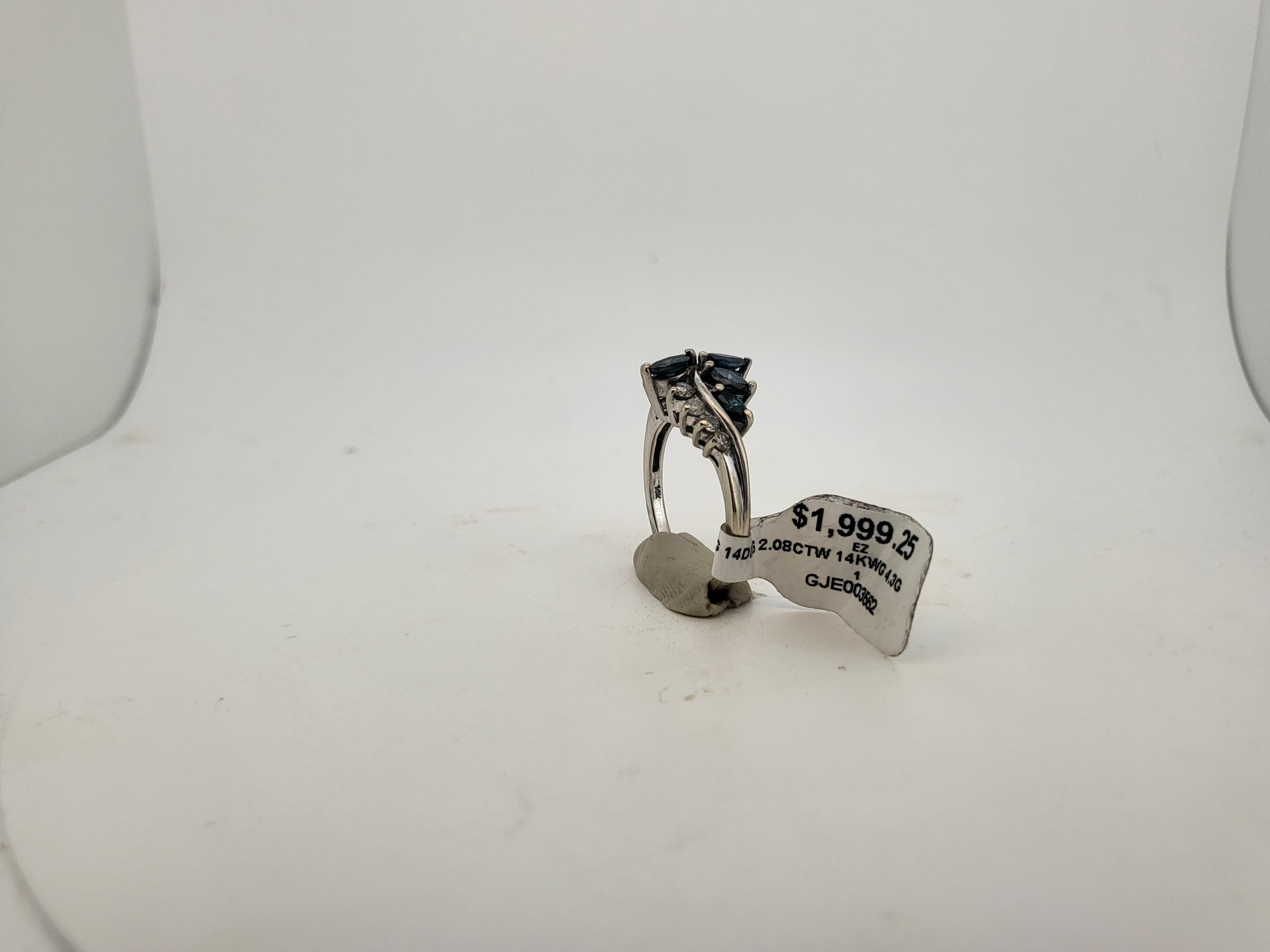 14K White Gold Ring with Blue and White Stones, 2.08 CTW - Thumbnail 3