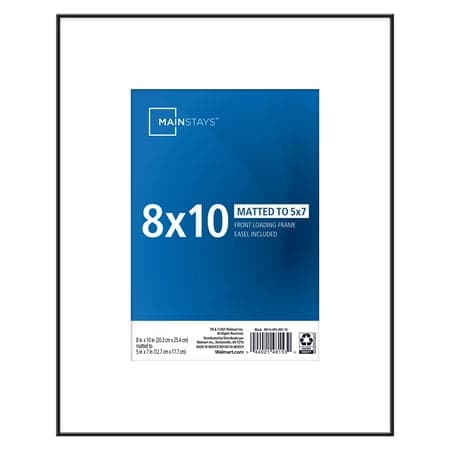 Mainstays 8x10 Matted to 5x7 Front Loading Picture Frame  Black - Thumbnail 2