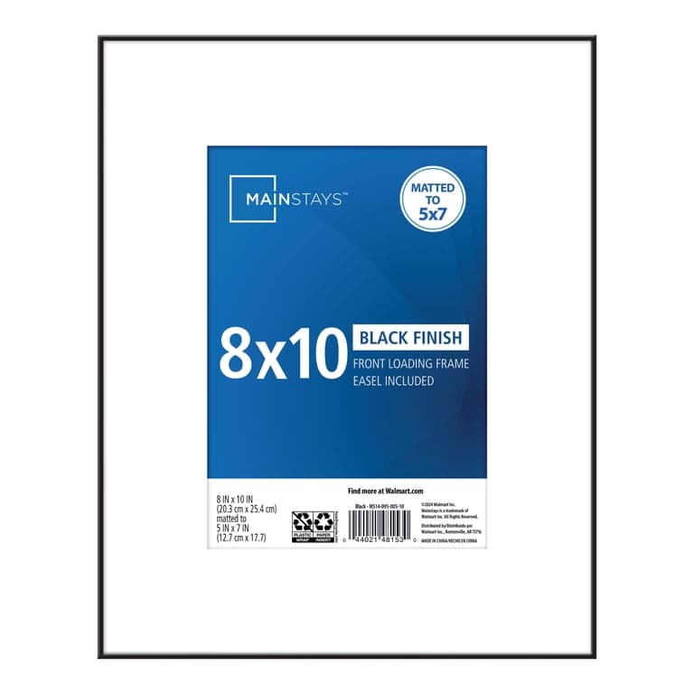 Mainstays 8x10 Matted to 5x7 Front Loading Picture Frame  Black - Thumbnail 3