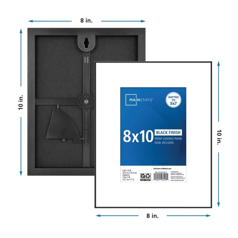 Mainstays 8x10 Matted to 5x7 Front Loading Picture Frame  Black - Thumbnail 6