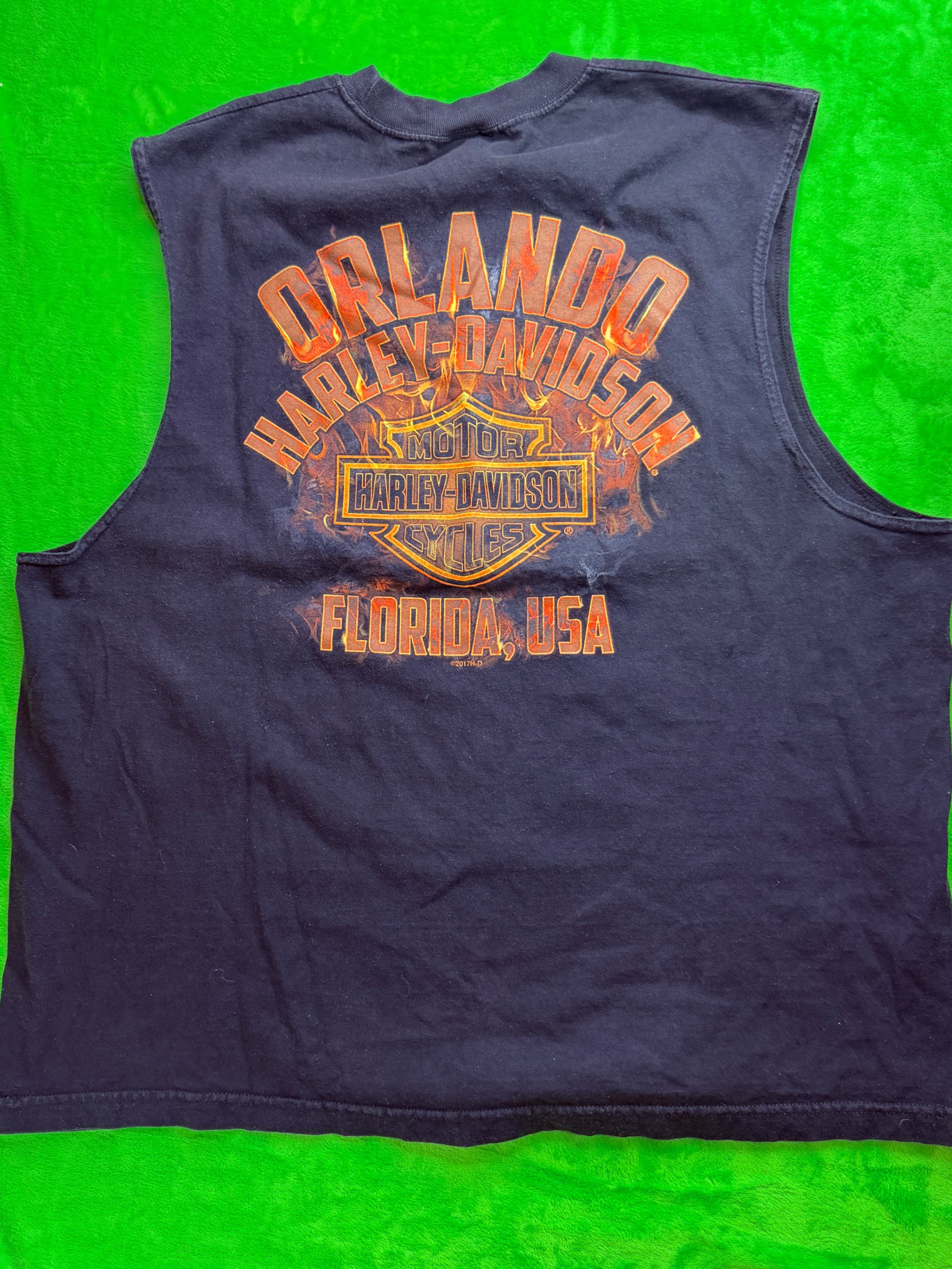 Harley-Davidson Orlando FL Willie G Skull Flames Muscle Tee Black Sz 2XL - Thumbnail 2
