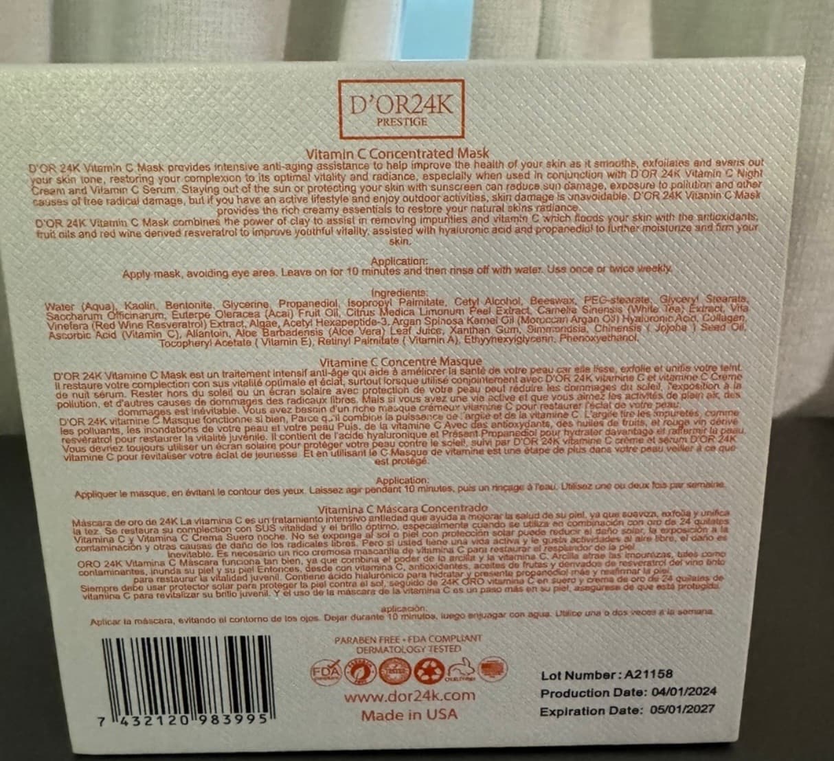 ★ D’OR24K Prestige Vitamin C Concentrated Face Mask 1.7 oz NIB - Thumbnail 3