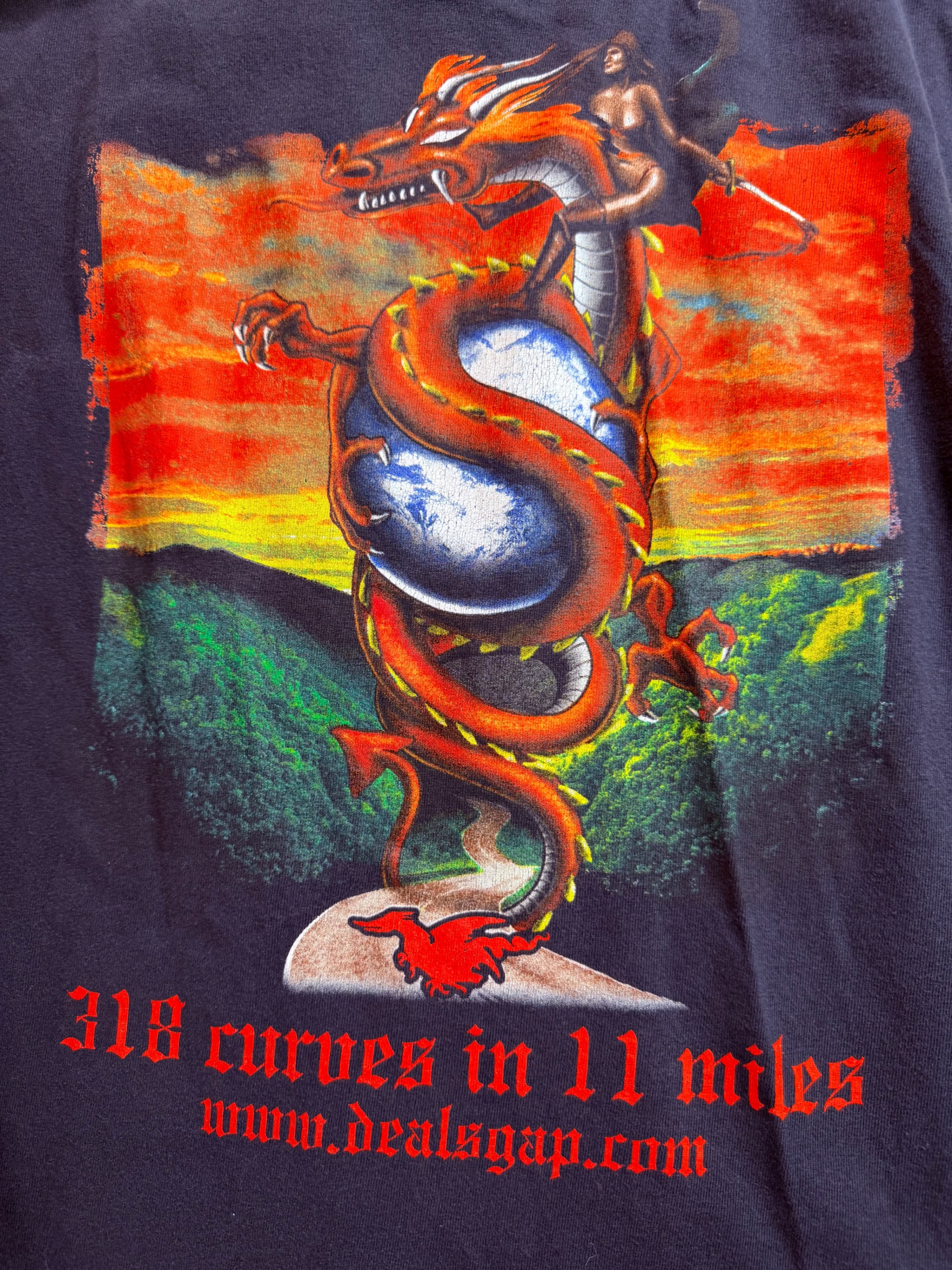 Deal's Gap Motorcycle Resort Dragon 318 Curves LS Tee Navy 2XL - Thumbnail 8