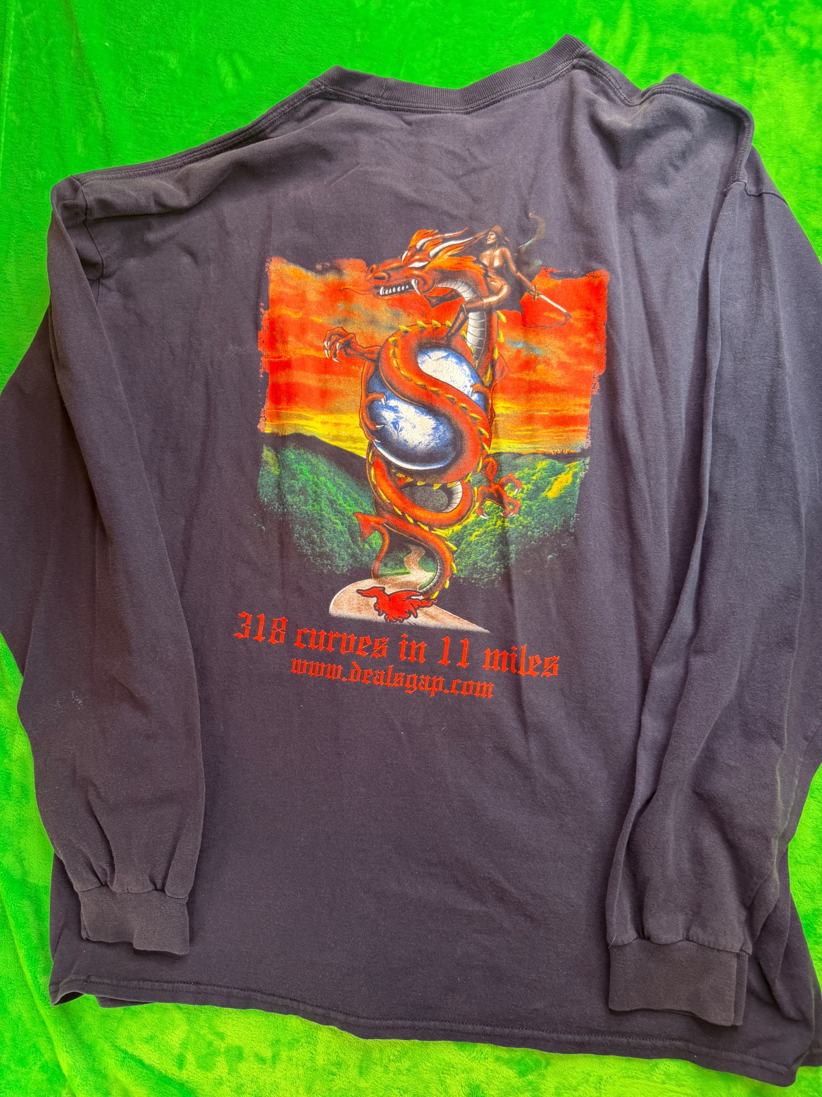 Deal's Gap Motorcycle Resort Dragon 318 Curves LS Tee Navy 2XL - Thumbnail 2