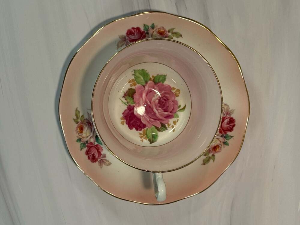 Vintage Rosina Pink Rose Bone China Teacup and Saucer Set - Thumbnail 13