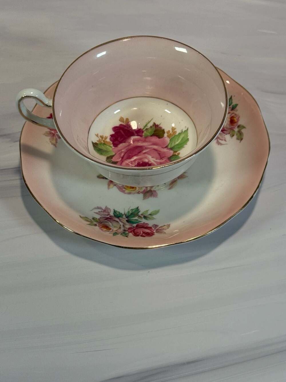 Vintage Rosina Pink Rose Bone China Teacup and Saucer Set - Thumbnail 6