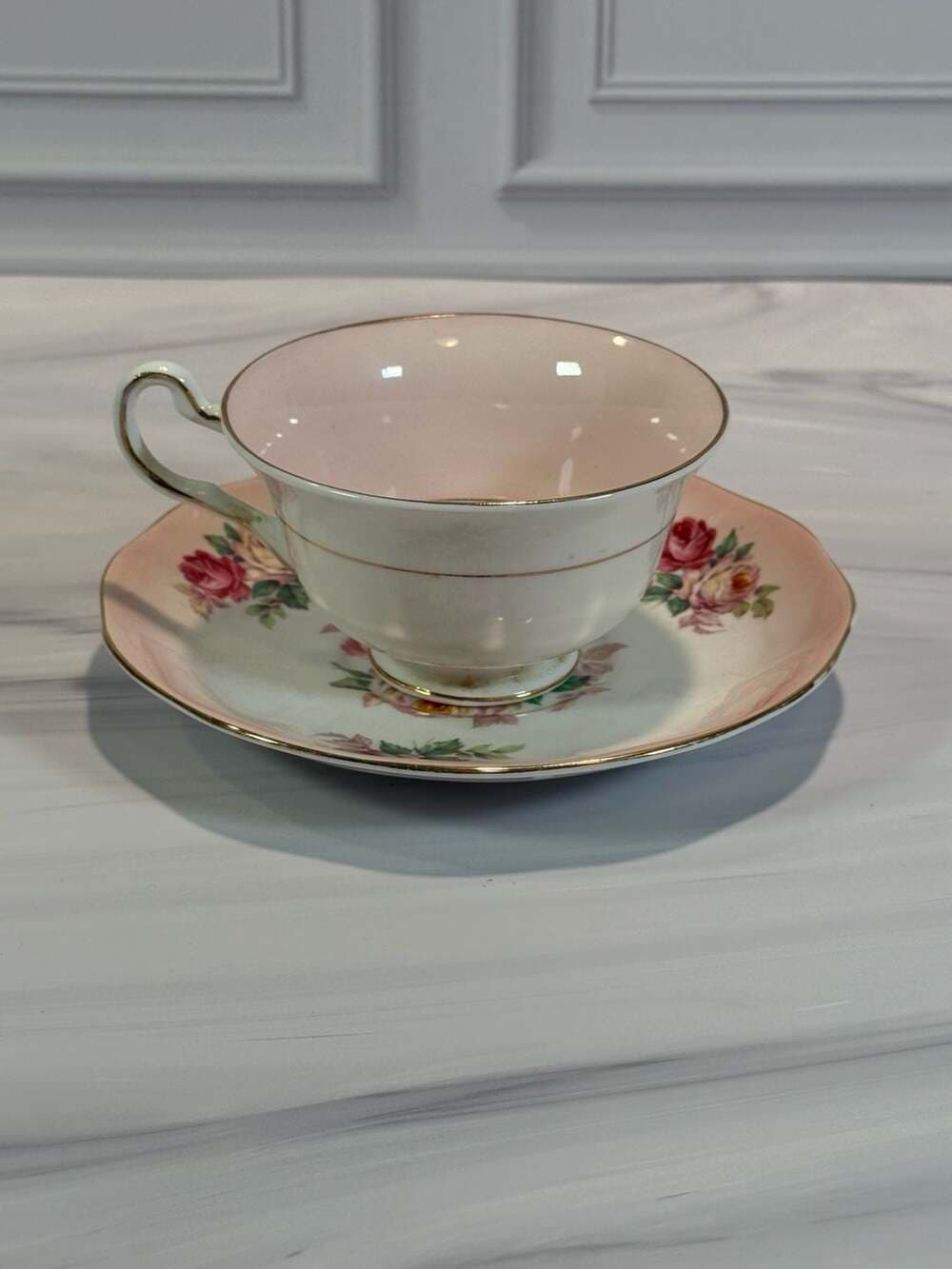Vintage Rosina Pink Rose Bone China Teacup and Saucer Set - Thumbnail 7
