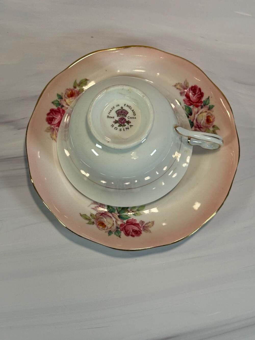 Vintage Rosina Pink Rose Bone China Teacup and Saucer Set - Thumbnail 15