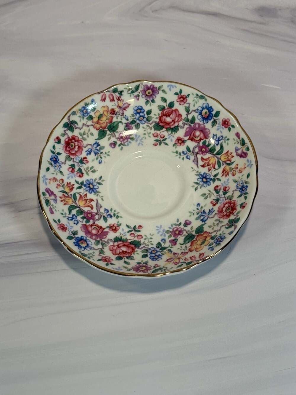 Vtg CROWN STAFFORDSHIRE Fine Bone China Cup & Saucer Floral Pattern Gold Trim - Thumbnail 4