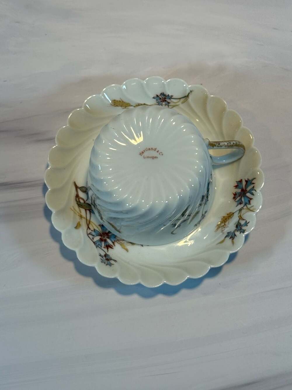 Teacup/Saucer: Haviland & Co.-Schleiger 73 Blue Cornflowers and Wheat Pattern - Thumbnail 2
