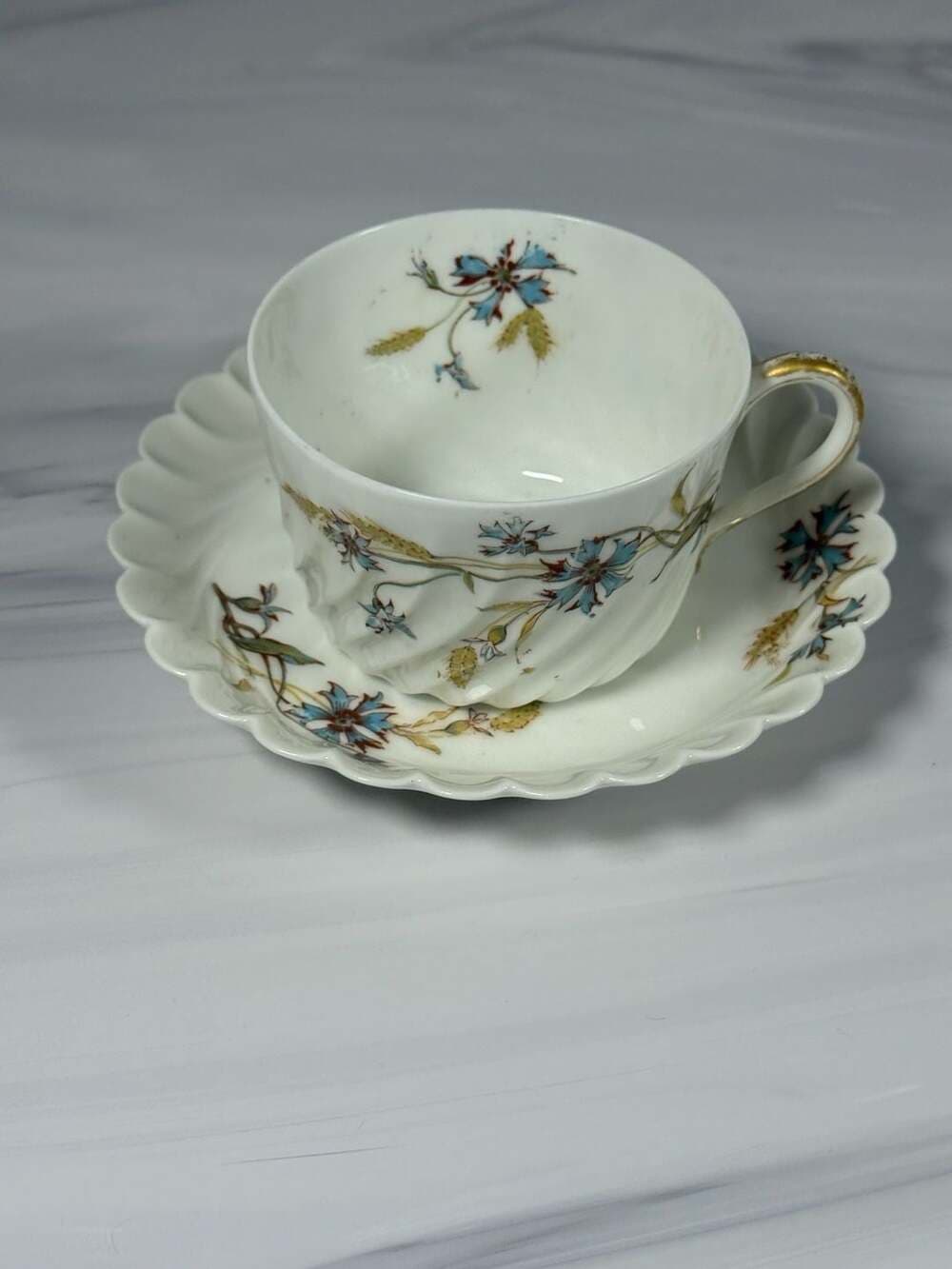 Teacup/Saucer: Haviland & Co.-Schleiger 73 Blue Cornflowers and Wheat Pattern - Thumbnail 5