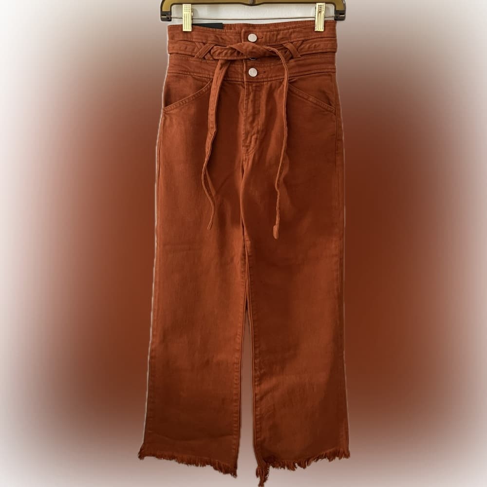 J BRAND SUKEY CROP Wide Leg Pants HIGH WAISTED Stretch Raw Hem