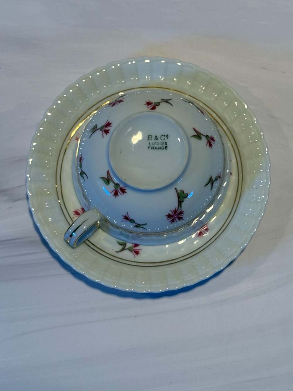 Limoges France B & C Co Pink Floral Tea Cup And Saucer - Thumbnail 2