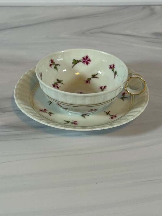 Limoges France B & C Co Pink Floral Tea Cup And Saucer - Thumbnail 6