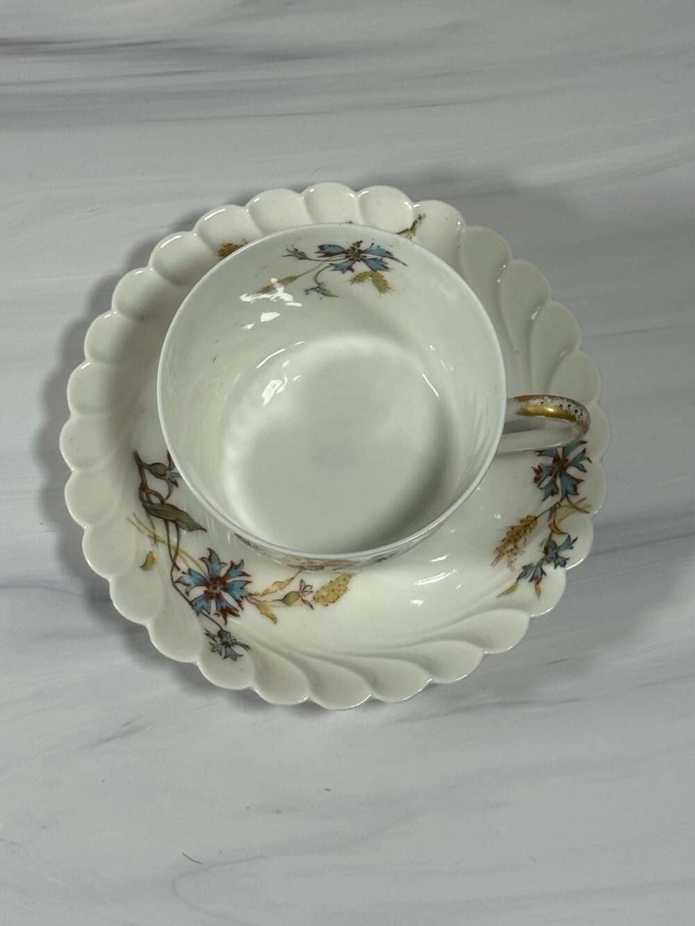 Teacup/Saucer: Haviland & Co.-Schleiger 73 Blue Cornflowers and Wheat Pattern