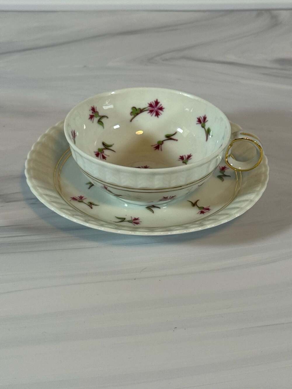 Limoges France B & C Co Pink Floral Tea Cup And Saucer - Thumbnail 5