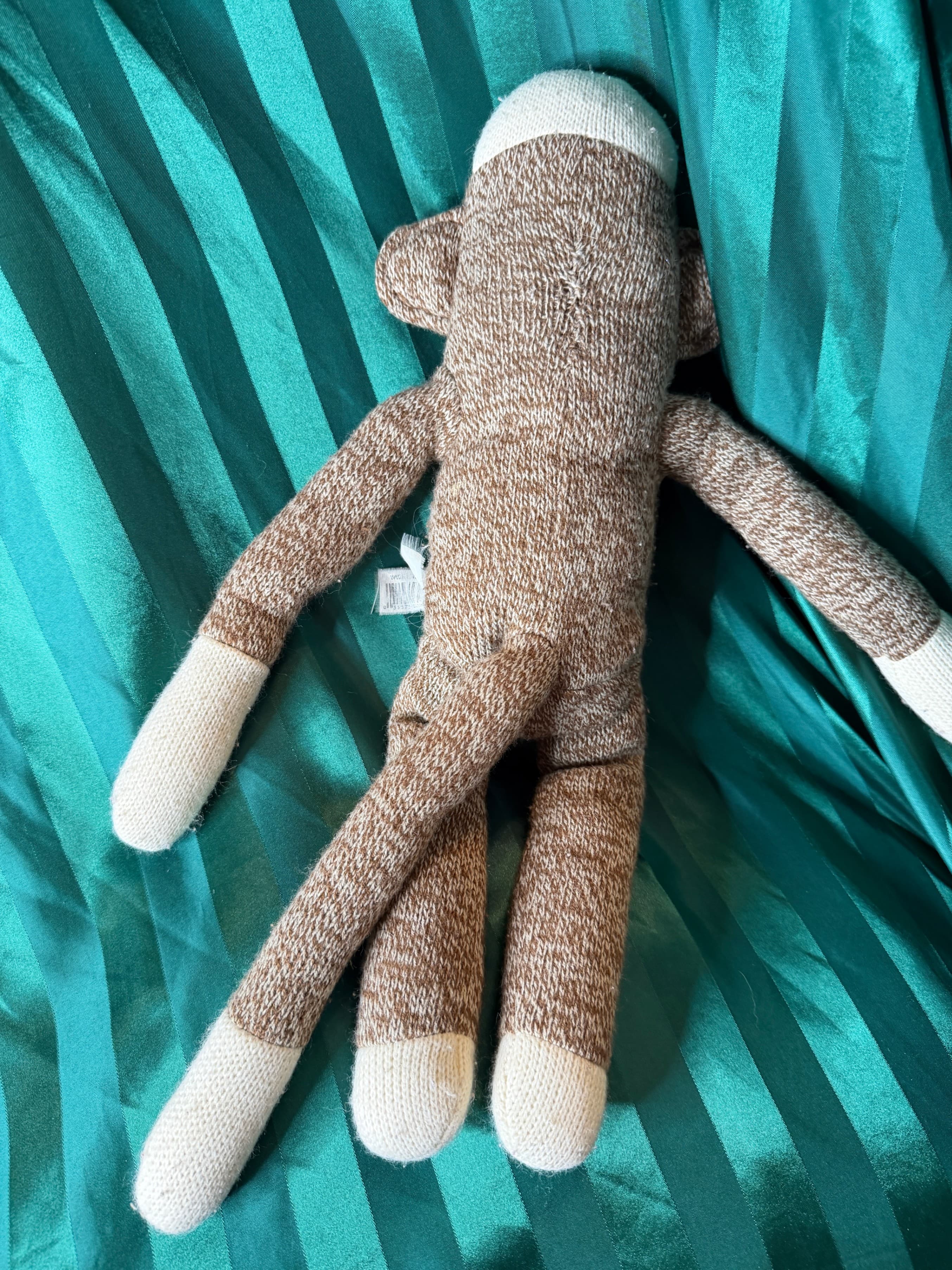 Sock Monkey Plush Toy Brown Knit - Thumbnail 5