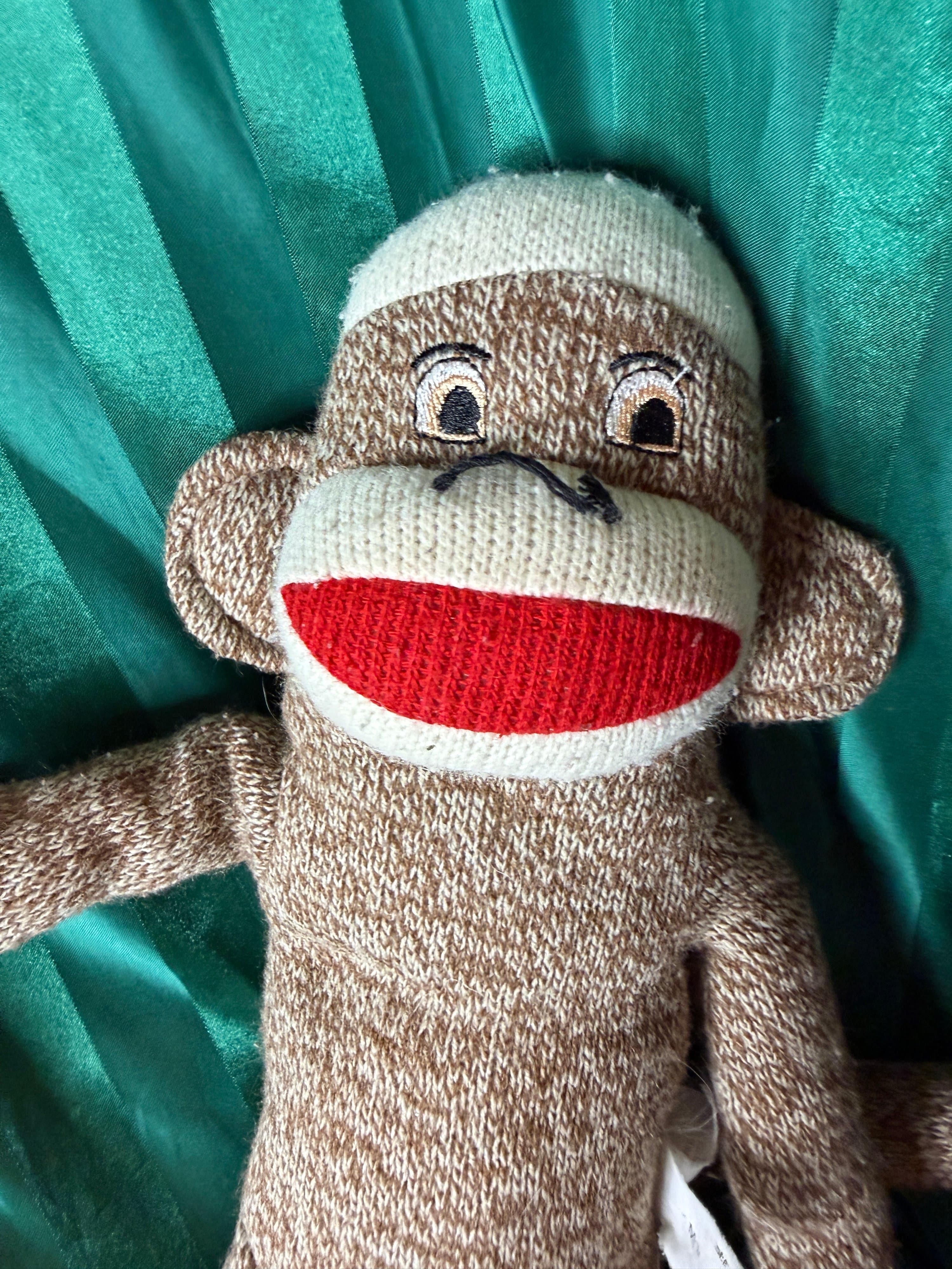Sock Monkey Plush Toy Brown Knit - Thumbnail 2