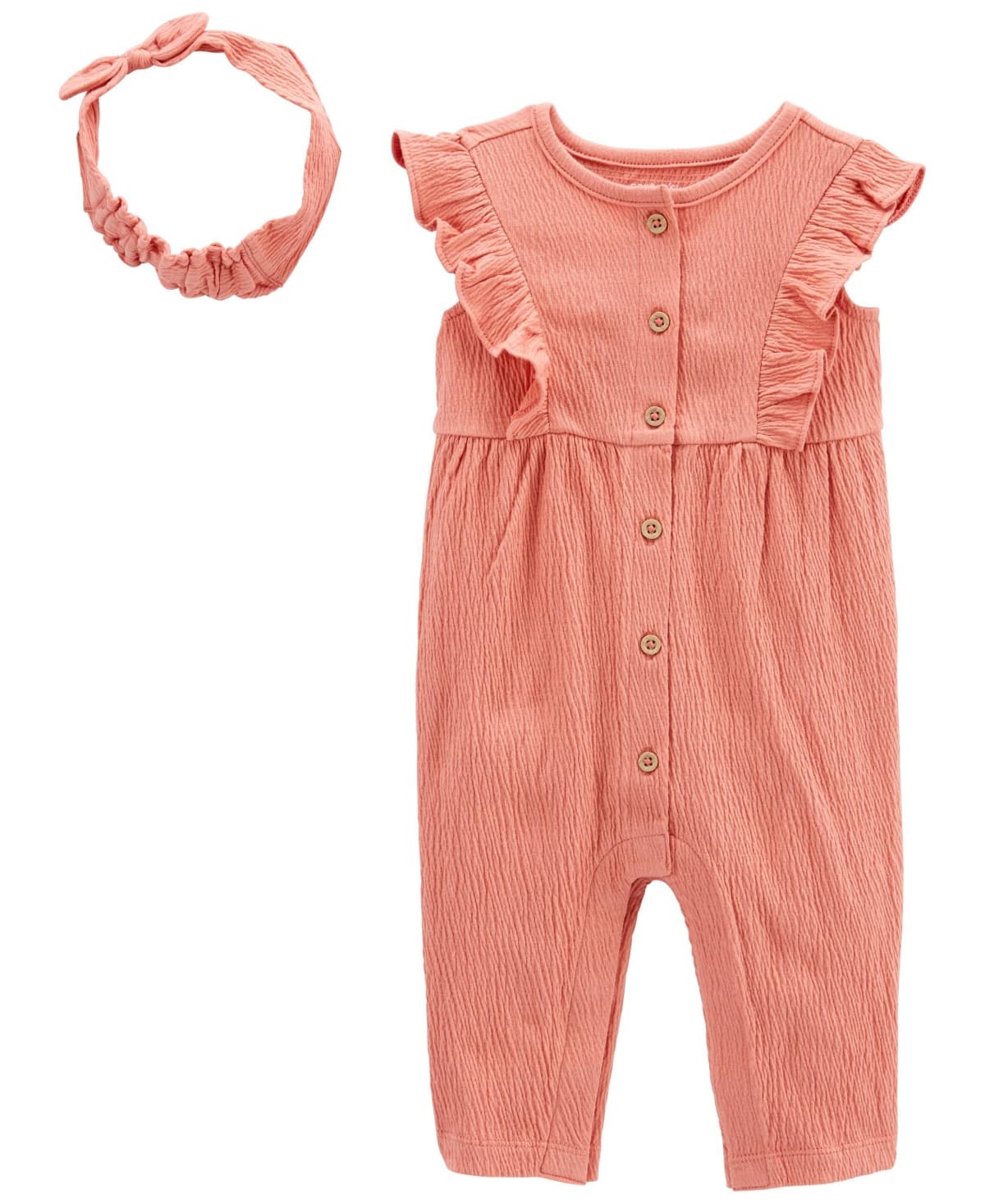 Carter's Baby Girls Crinkle Jersey Jumpsuit and Headwrap, 2 Piece Set - Pink - Thumbnail 3