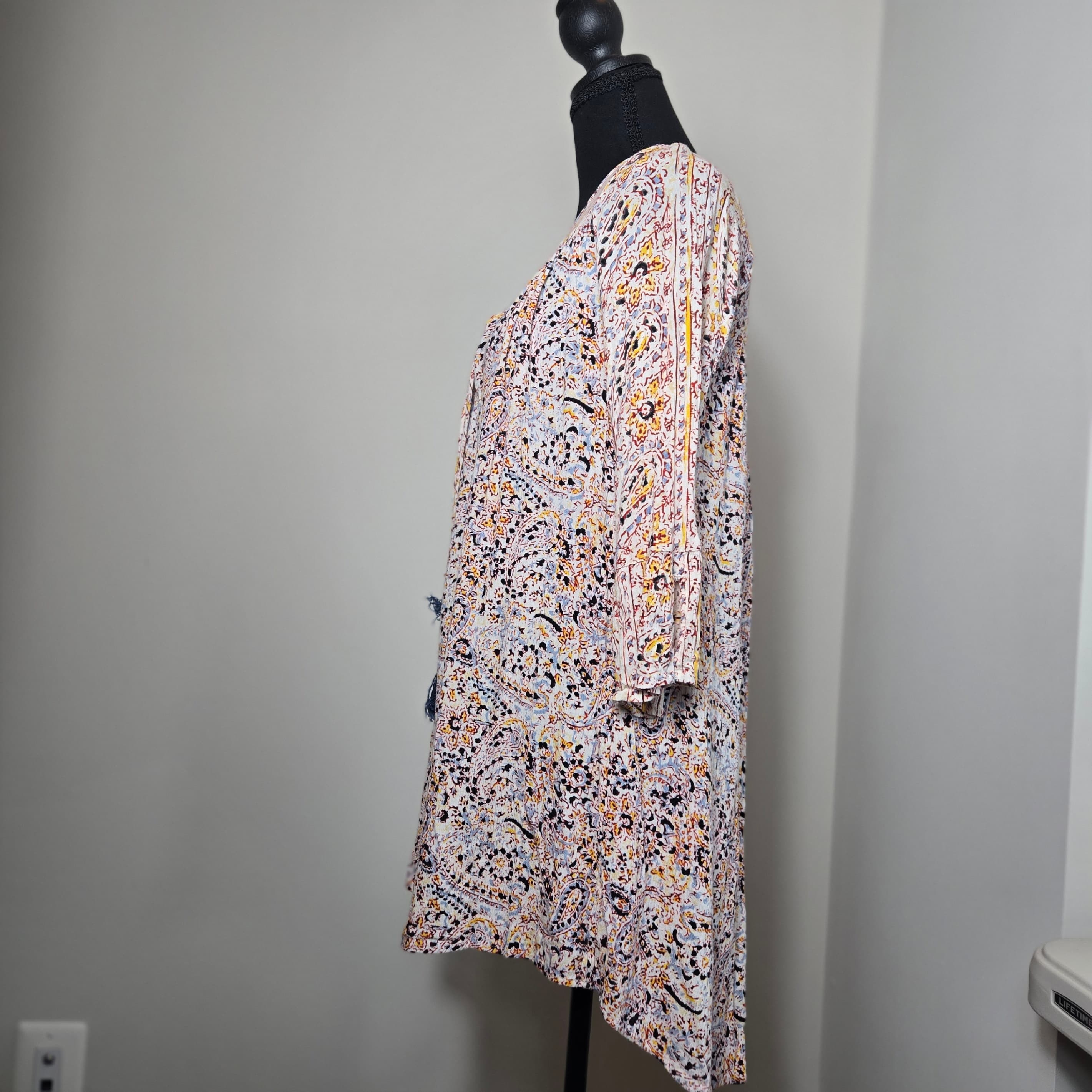 Boho Paisley Print Tunic Dress with Tassels Size M - Thumbnail 2