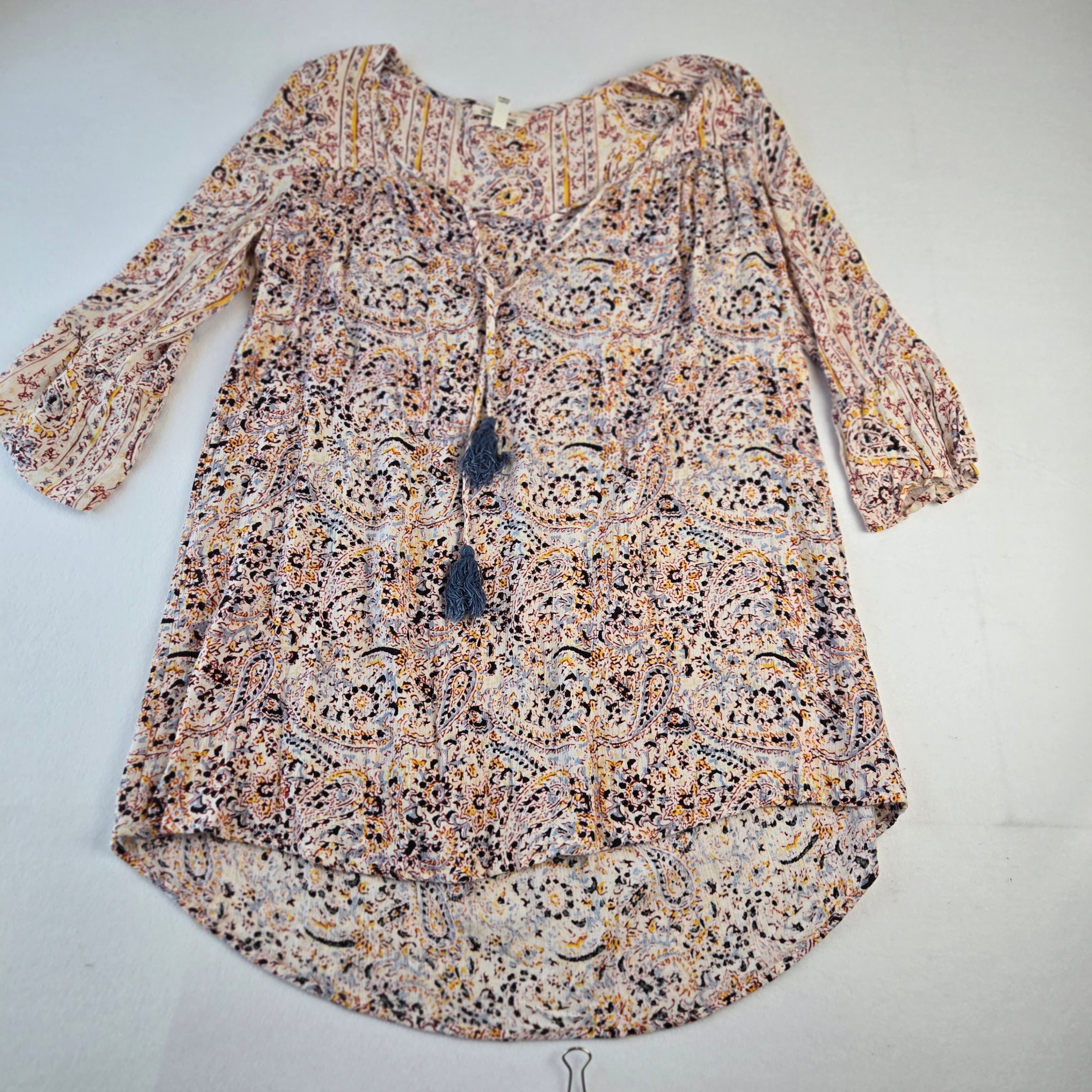 Boho Paisley Print Tunic Dress with Tassels Size M - Thumbnail 6