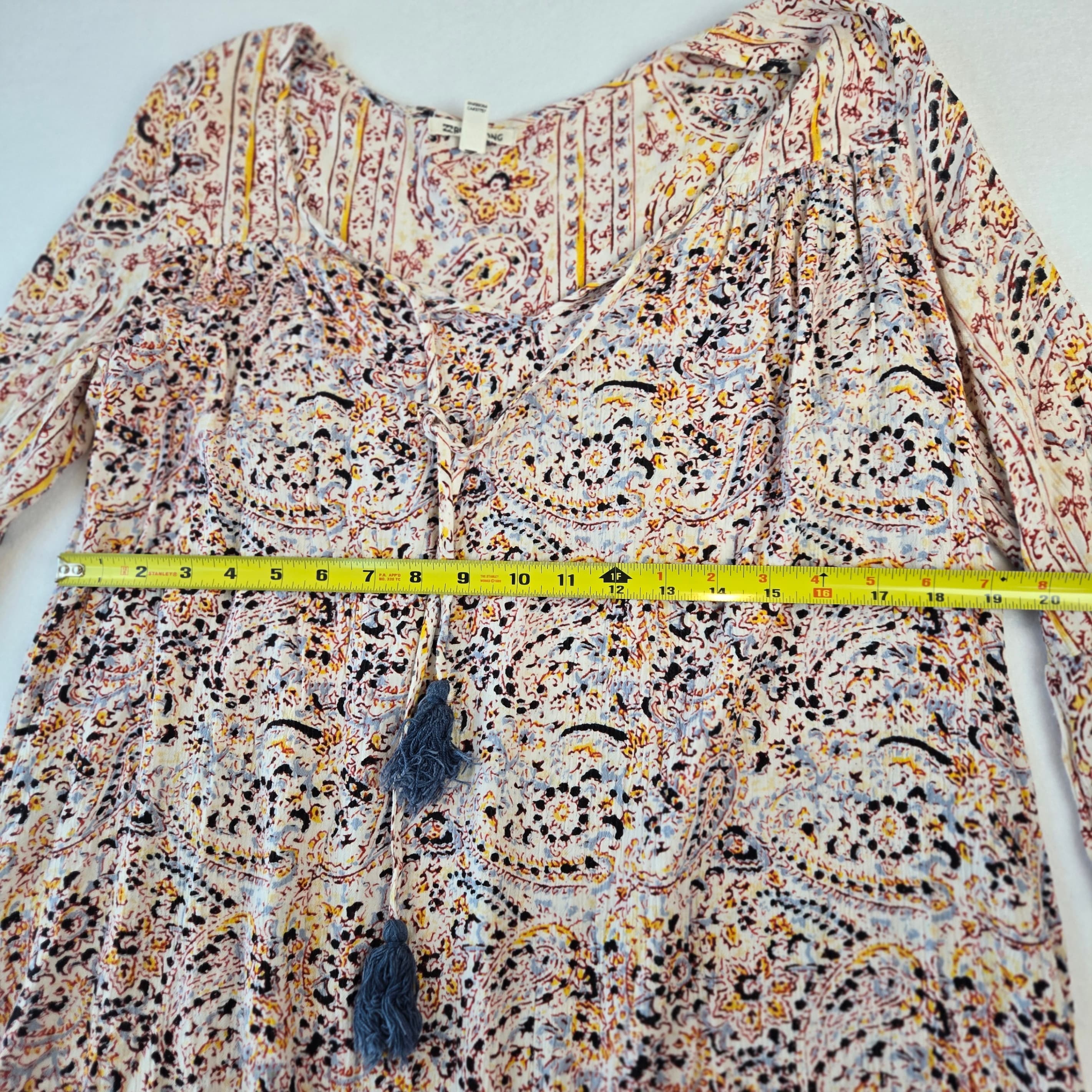 Boho Paisley Print Tunic Dress with Tassels Size M - Thumbnail 8