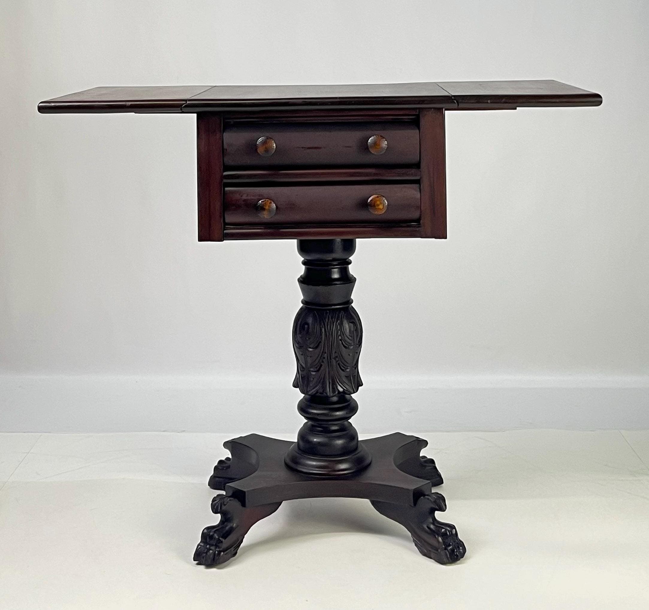 19th Century Empire Style Mahogany Drop-Leaf Work Table or Side Table - Thumbnail 11