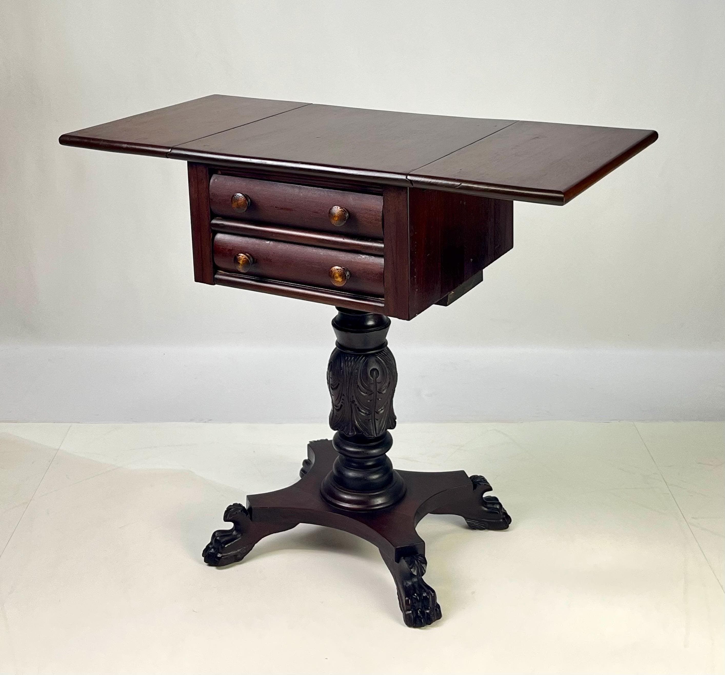 19th Century Empire Style Mahogany Drop-Leaf Work Table or Side Table - Thumbnail 3