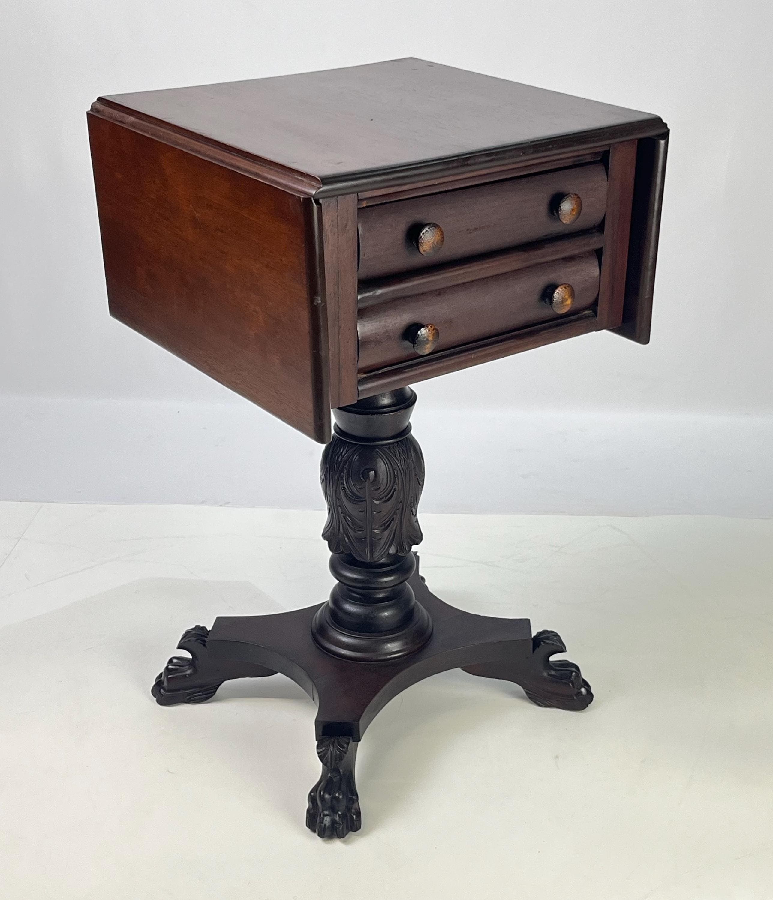 19th Century Empire Style Mahogany Drop-Leaf Work Table or Side Table - Thumbnail 17