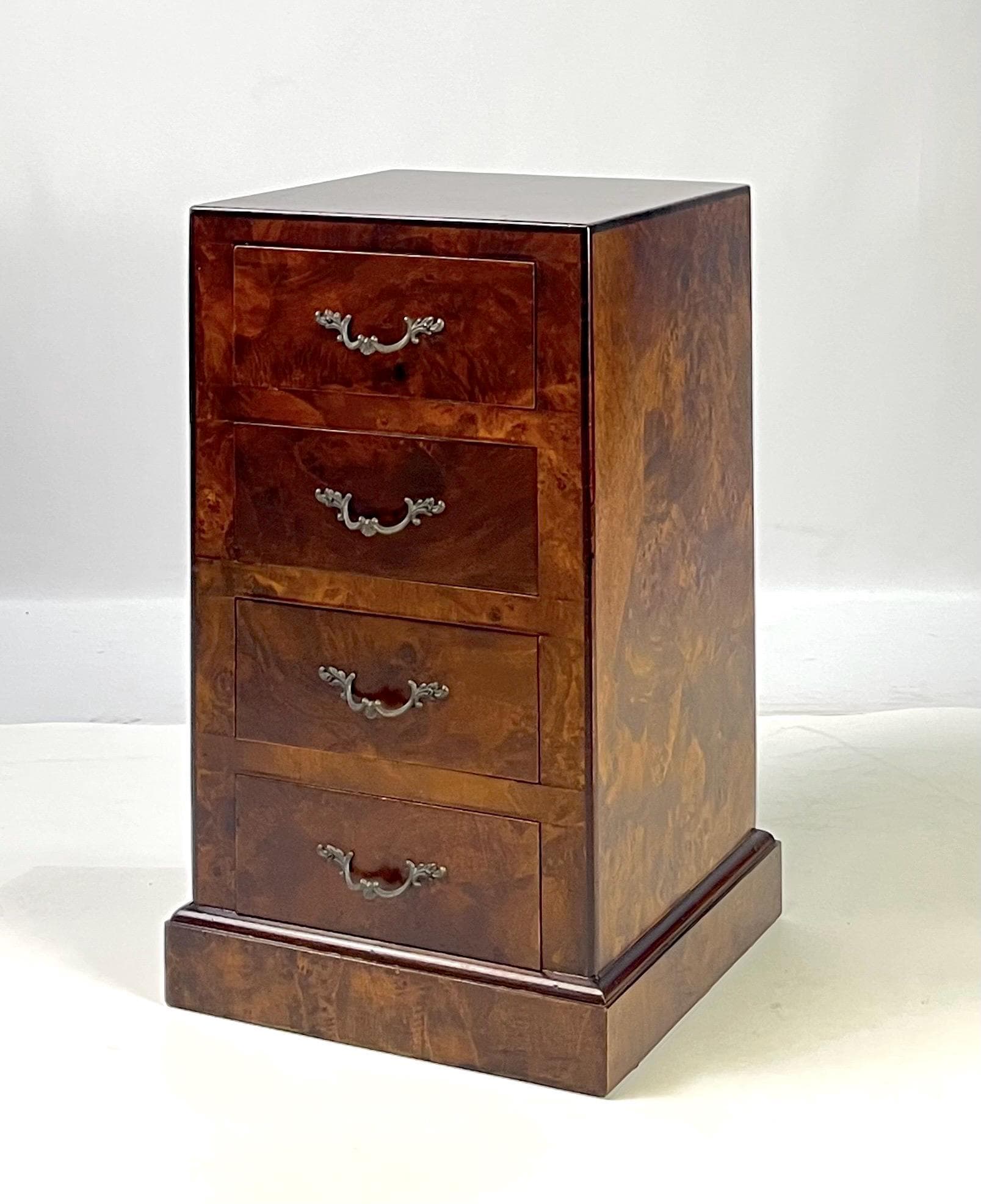 Vintage Italian Burl Wood 4-Drawer Nightstand or Side Chest