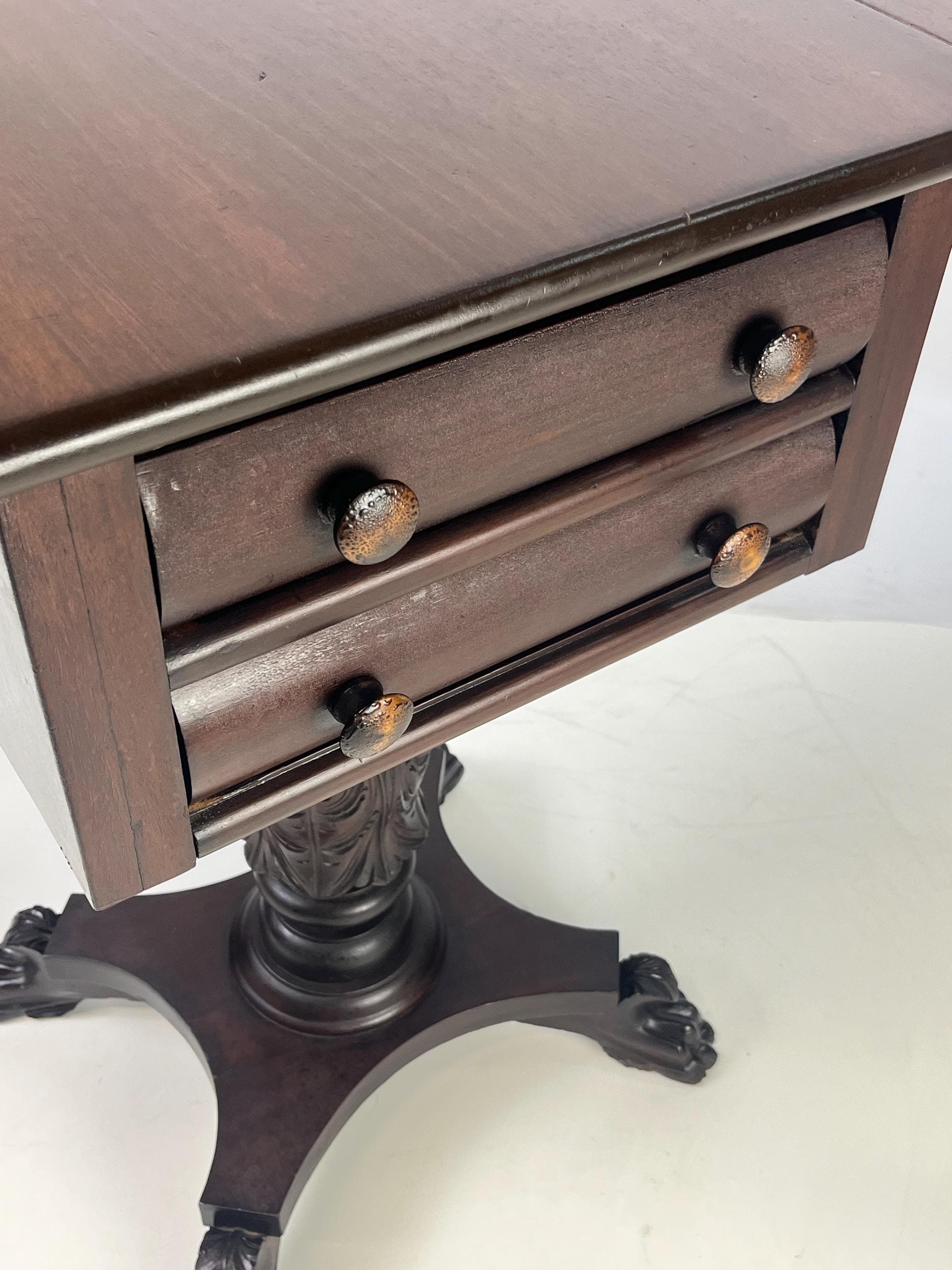 19th Century Empire Style Mahogany Drop-Leaf Work Table or Side Table - Thumbnail 18